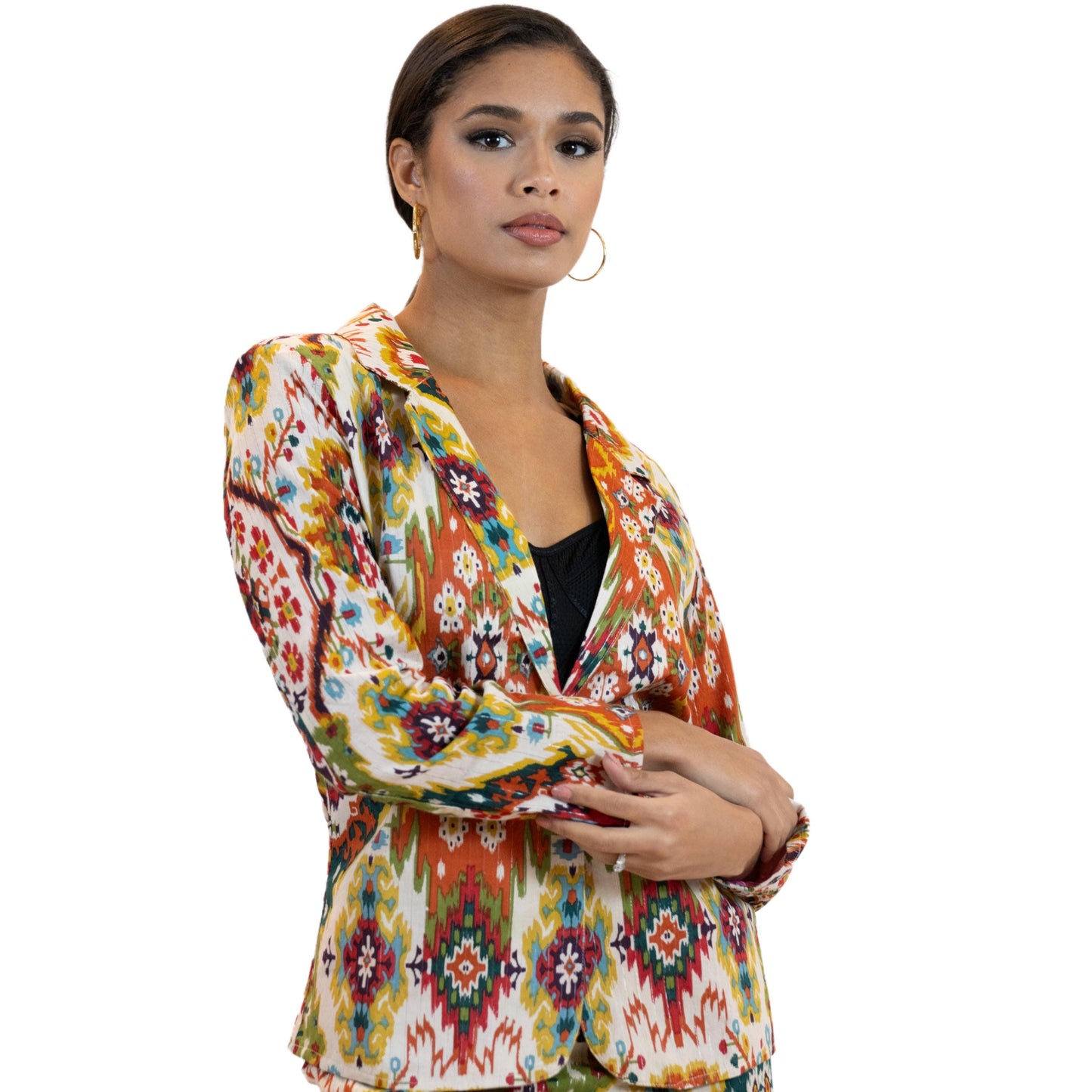 Women’s Moroccan Print Blazer – Lightweight Multicolor Jacket