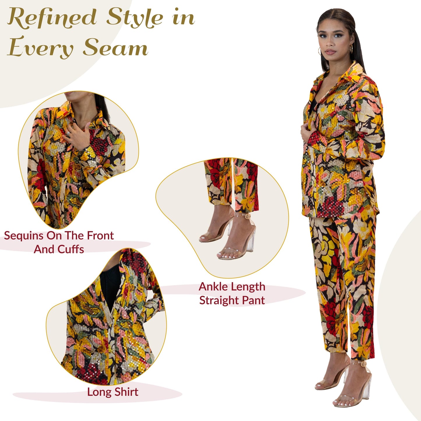 Floral Sequins Co-Ord Set – Elegant 2 Piece Party Outfit