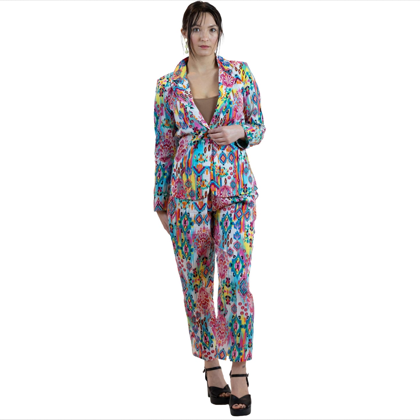 Moroccan Print Co-Ord Set – Blazer & Pants Suit Women - Pink