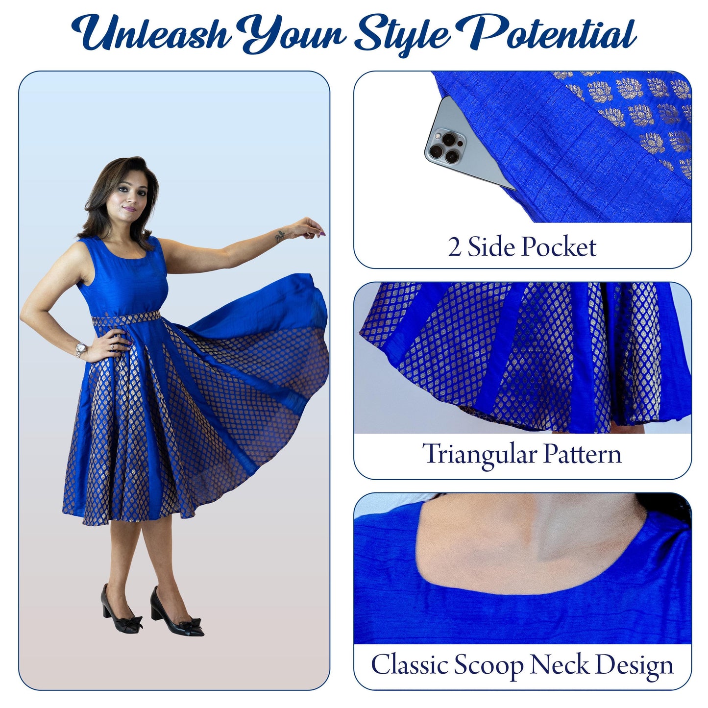 Royal Blue Brocade Dress – Vintage Inspired Midi Outfit