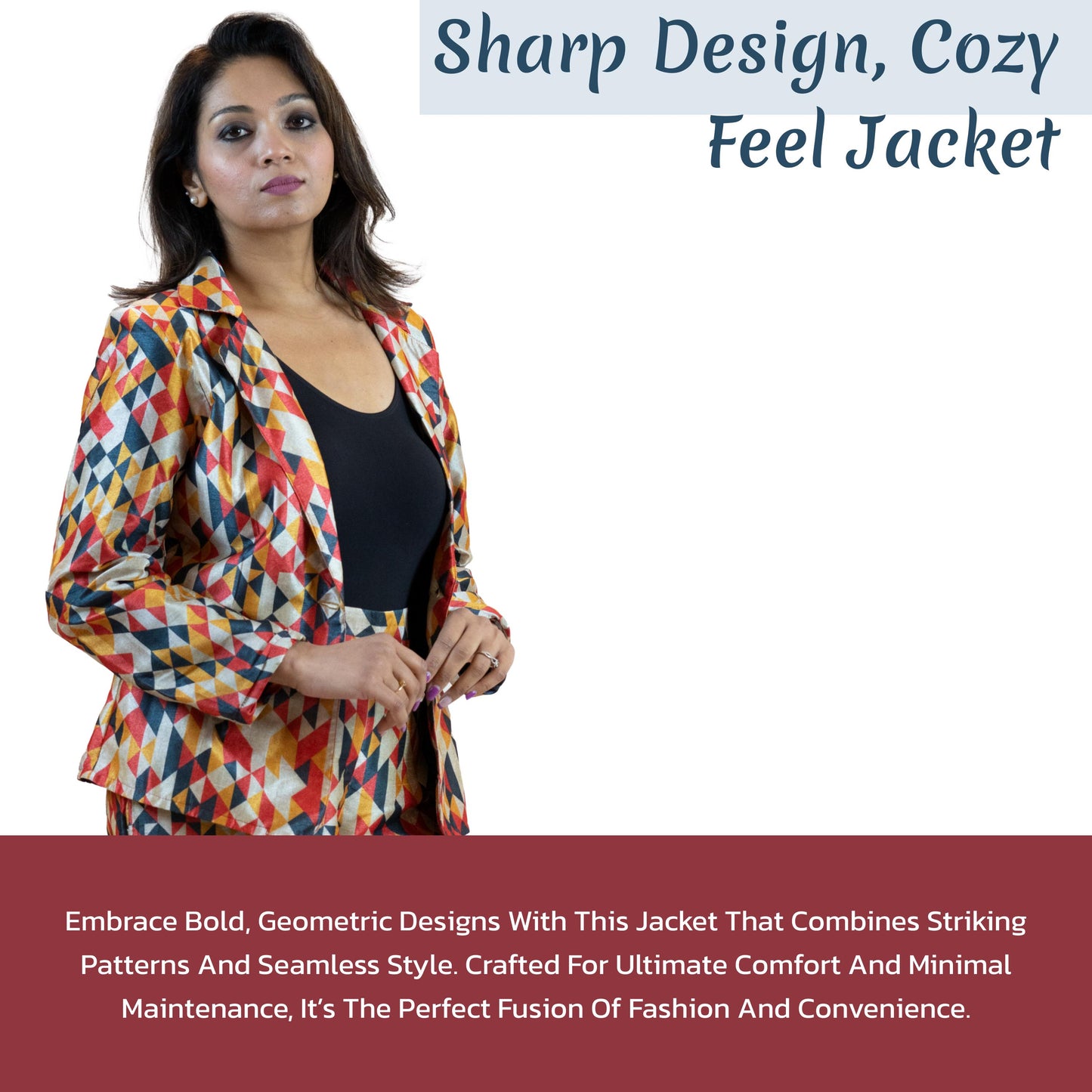 Geometric Block Blazer – Diamond Pattern Women’s Jacket
