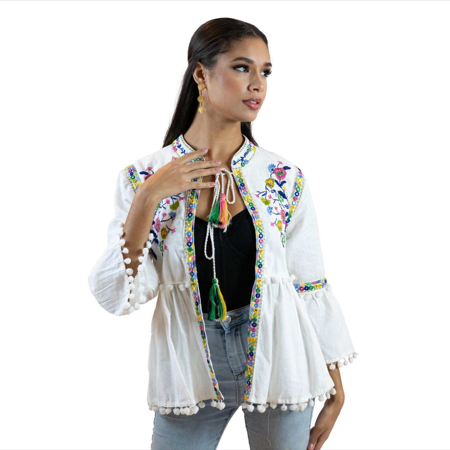 Floral Peplum Blouse – Puff Sleeve Tie-Front Printed Shirt