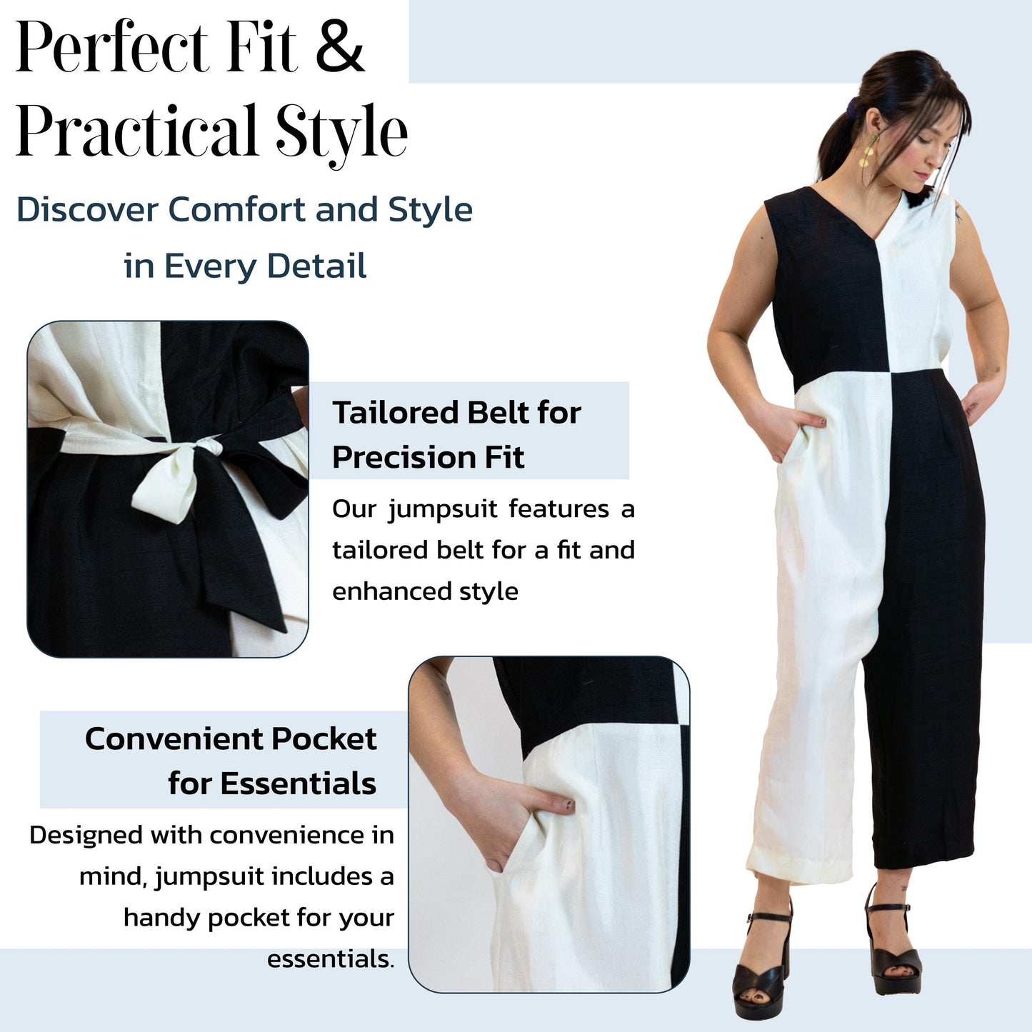 Black & White Jumpsuit – Belted Sleeveless Wide-Leg Outfit