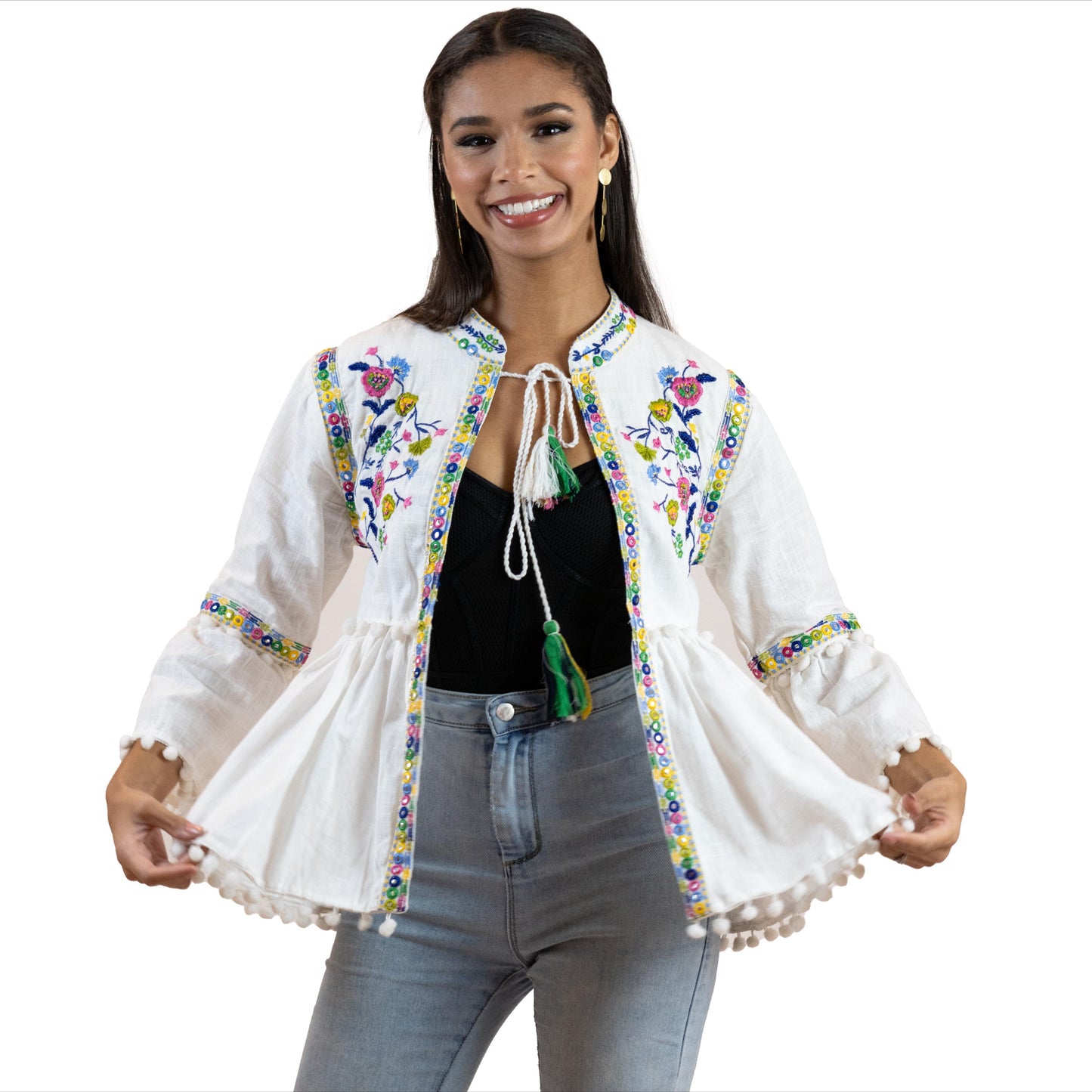 Floral Peplum Blouse – Puff Sleeve Tie-Front Printed Shirt