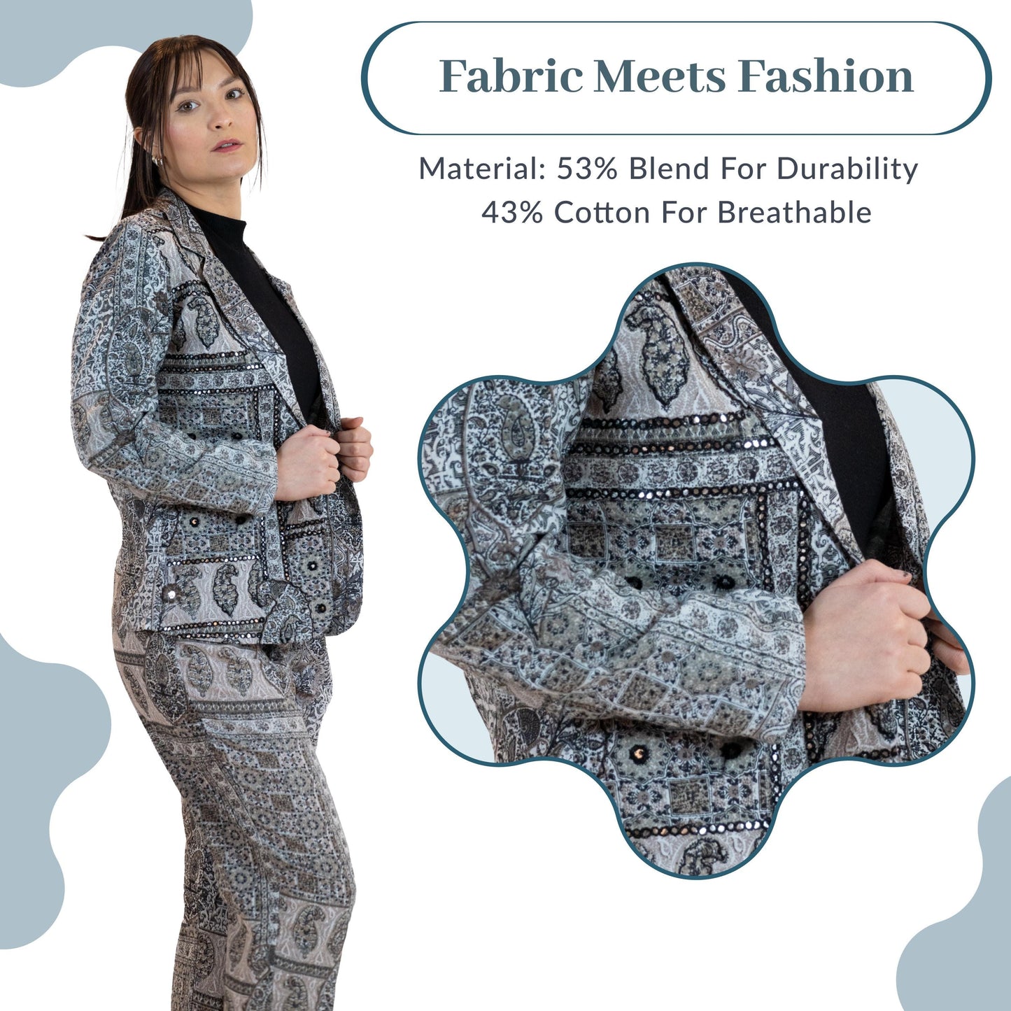 Monochrome Mirror Work Co-Ord Set – Women’s 2 Piece Suit