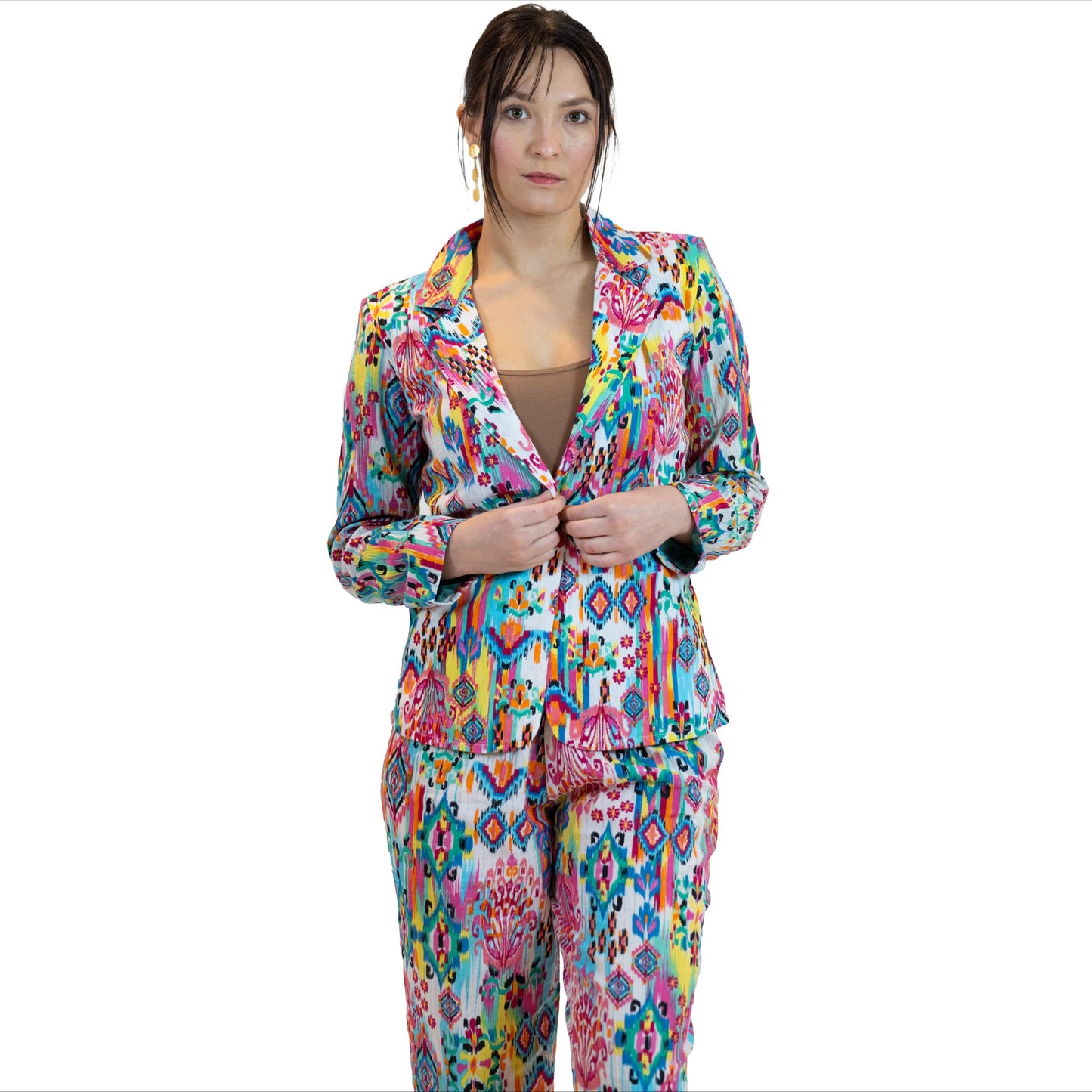Moroccan Print Co-Ord Set – Blazer & Pants Suit Women - Pink