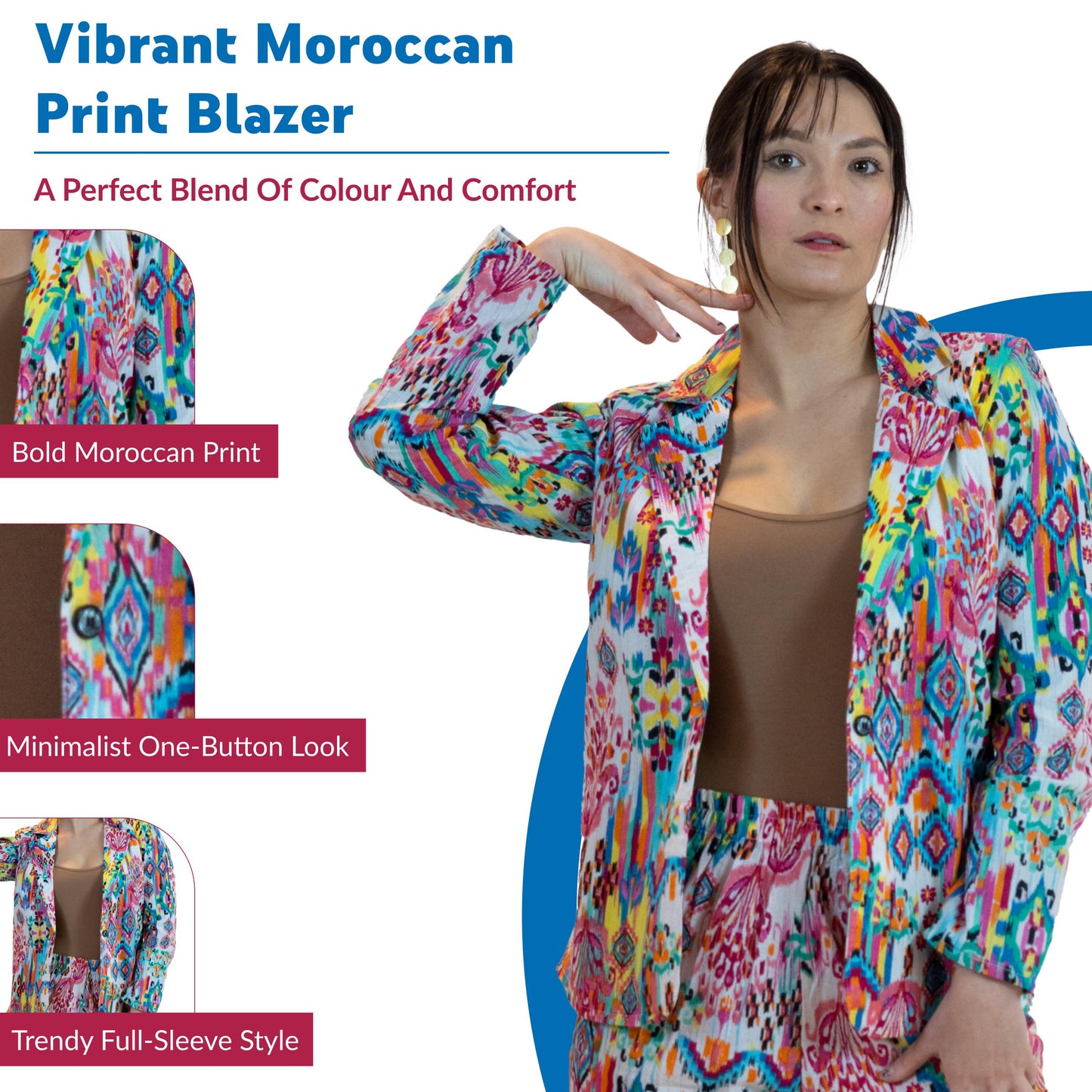 Moroccan Print Blazer – Lightweight Cotton Viscose Jacket