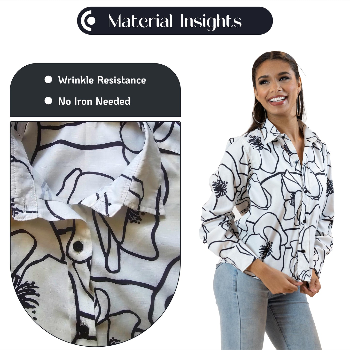 Black & White Line Art Shirt – Long Sleeve Printed Blouse