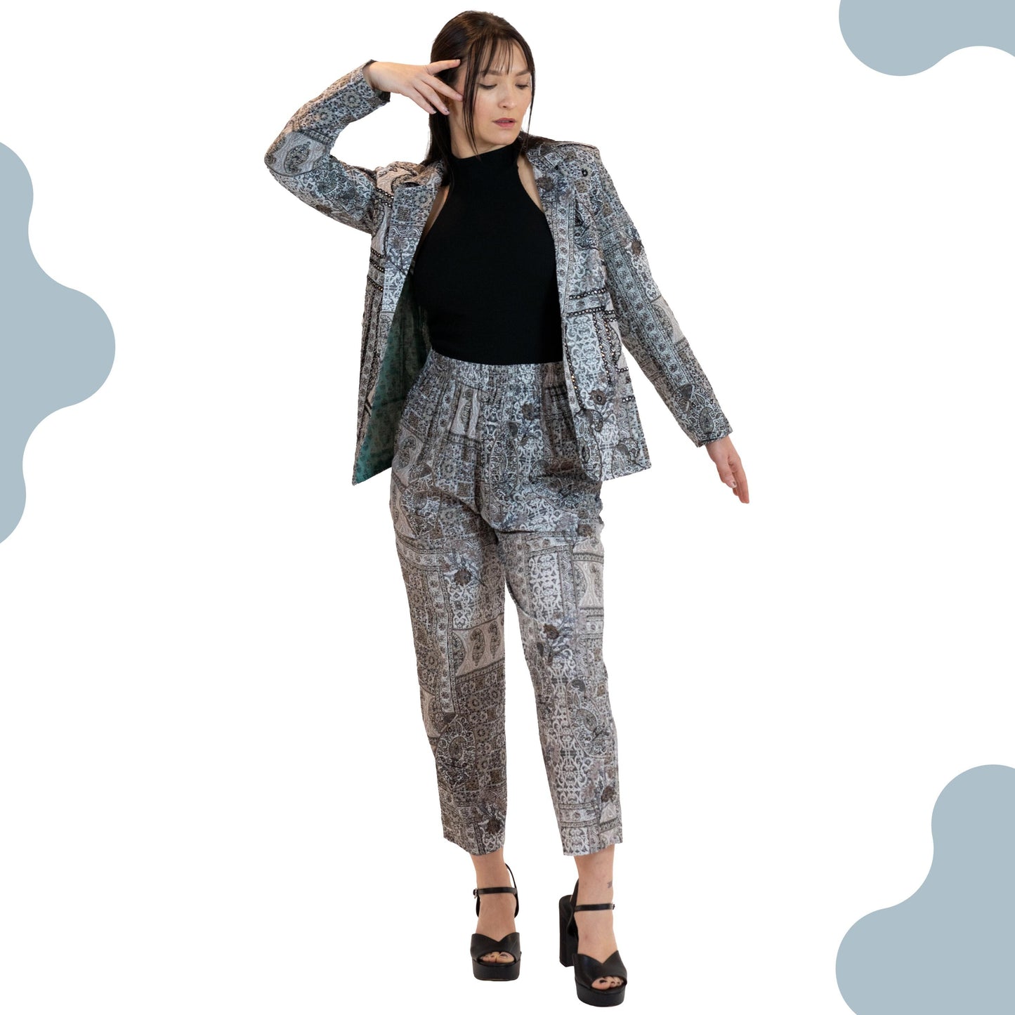 Monochrome Mirror Work Co-Ord Set – Women’s 2 Piece Suit