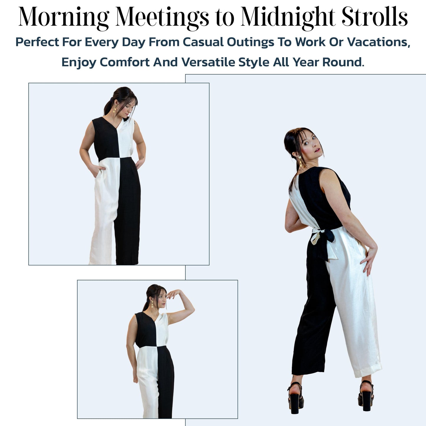 Black & White Jumpsuit – Belted Sleeveless Wide-Leg Outfit