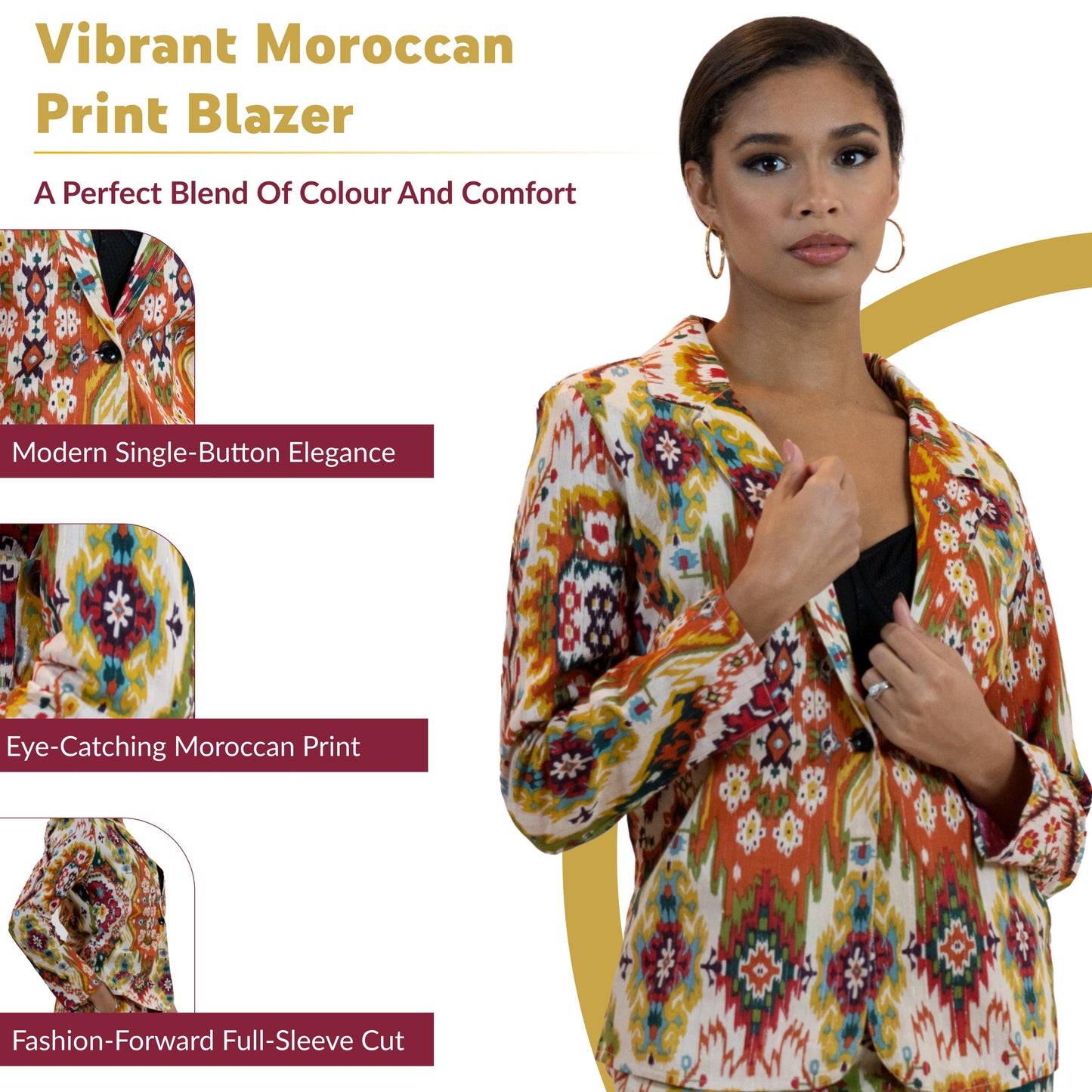 Women’s Moroccan Print Blazer – Lightweight Multicolor Jacket