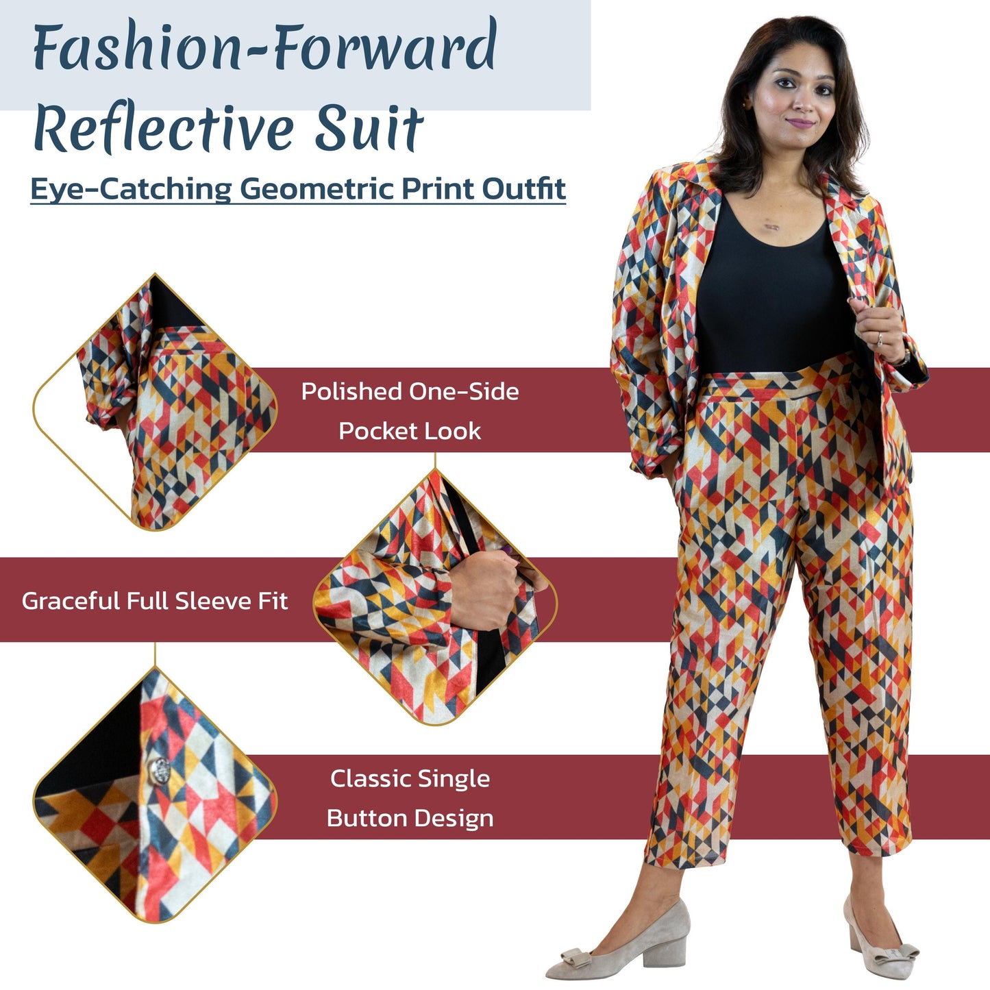Geometric Print Co-Ord Set – Diamond Pattern Suit Women
