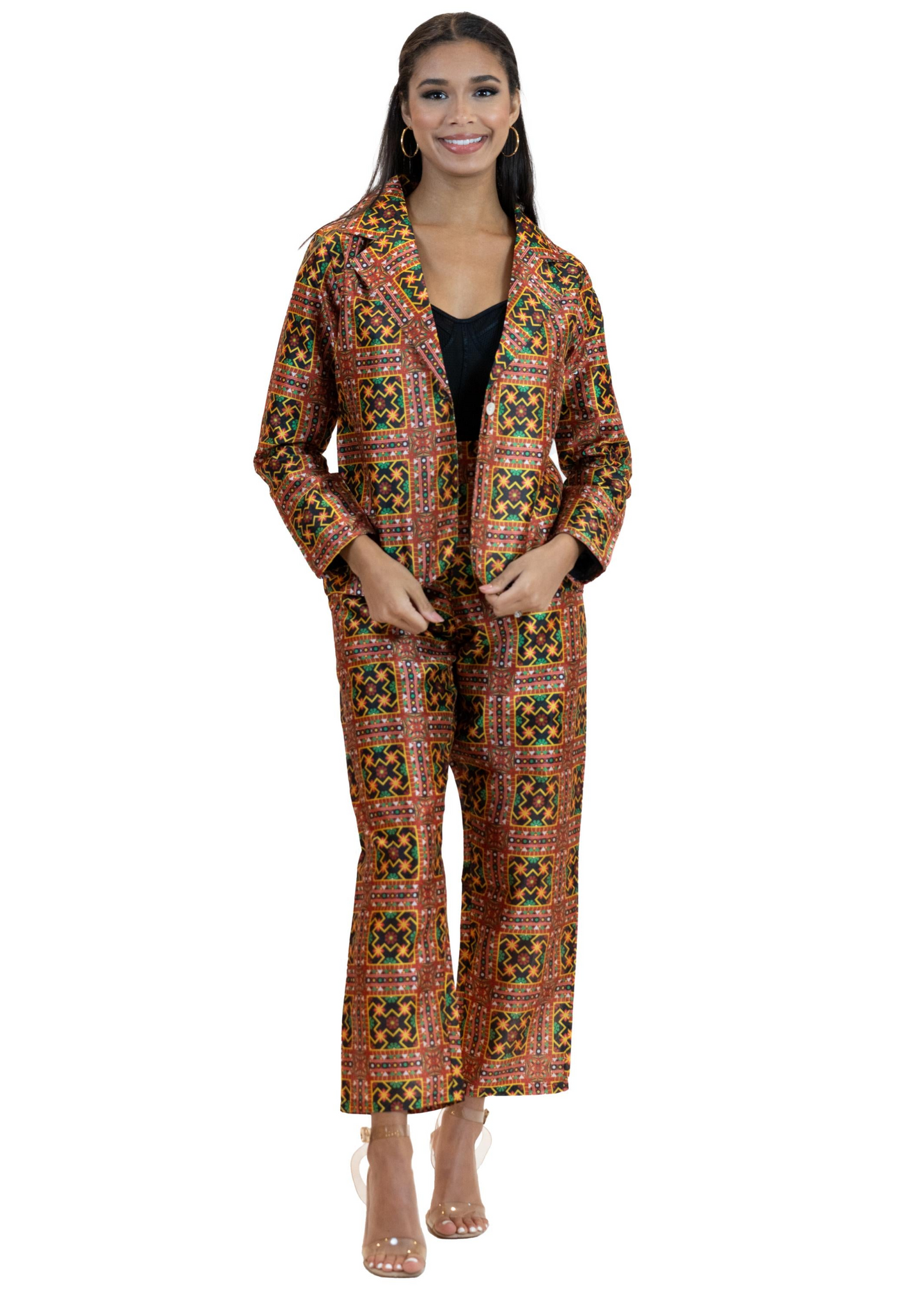 Geometric Print Co-Ord Set – Blazer & Tapered Pants Suit