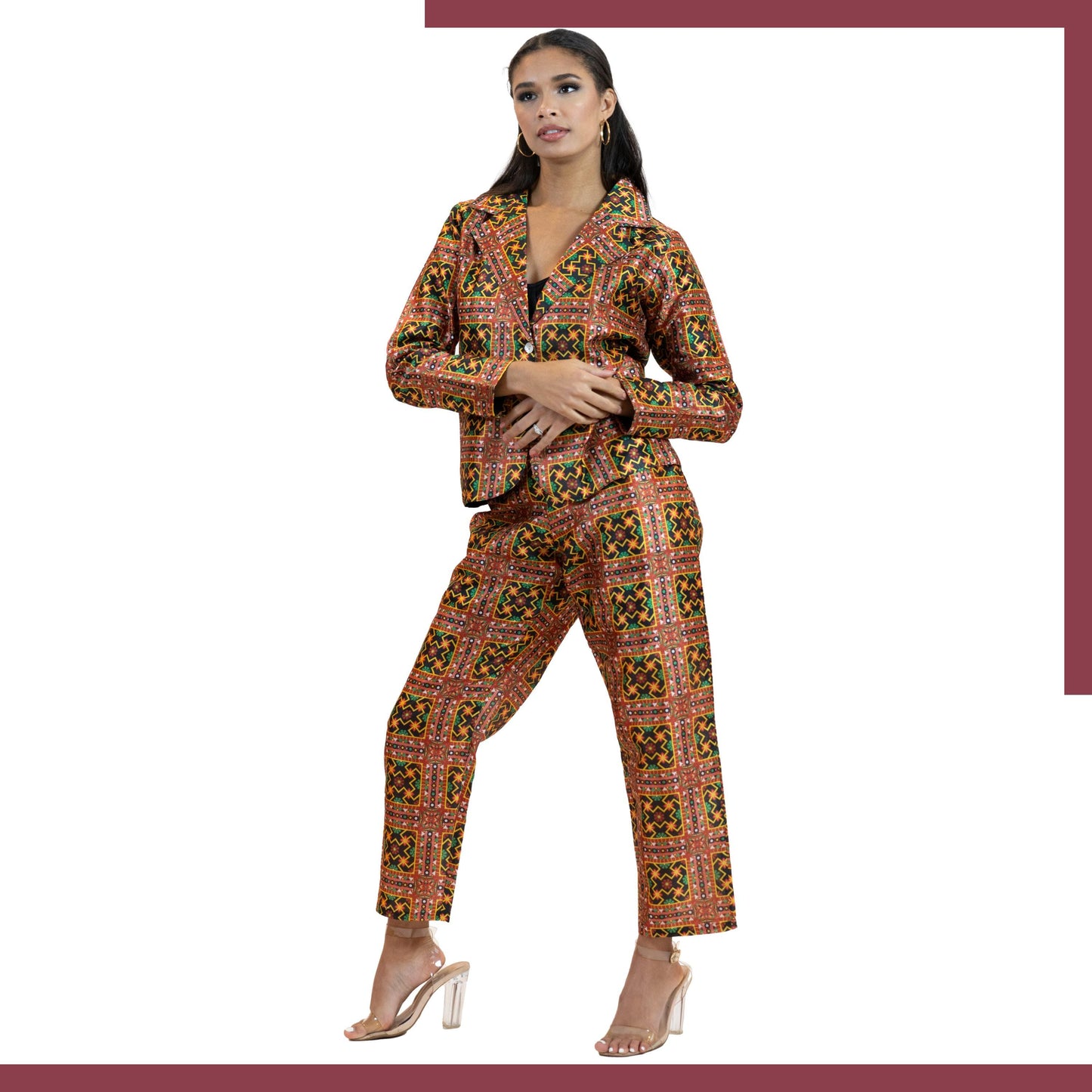 Geometric Print Co-Ord Set – Blazer & Tapered Pants Suit