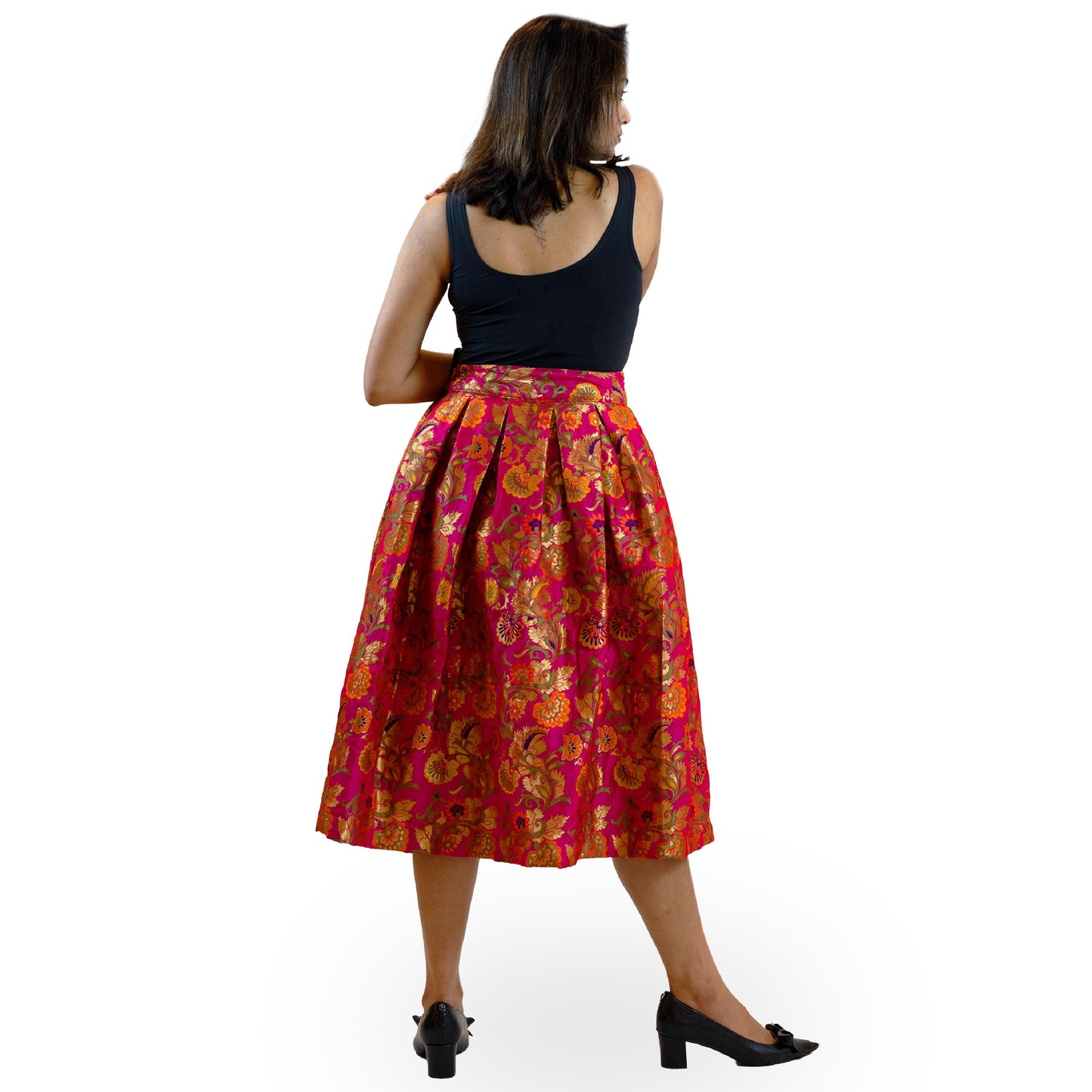 Hot Pink Floral A-Line Skirt – Vintage Brocade Midi Skirt