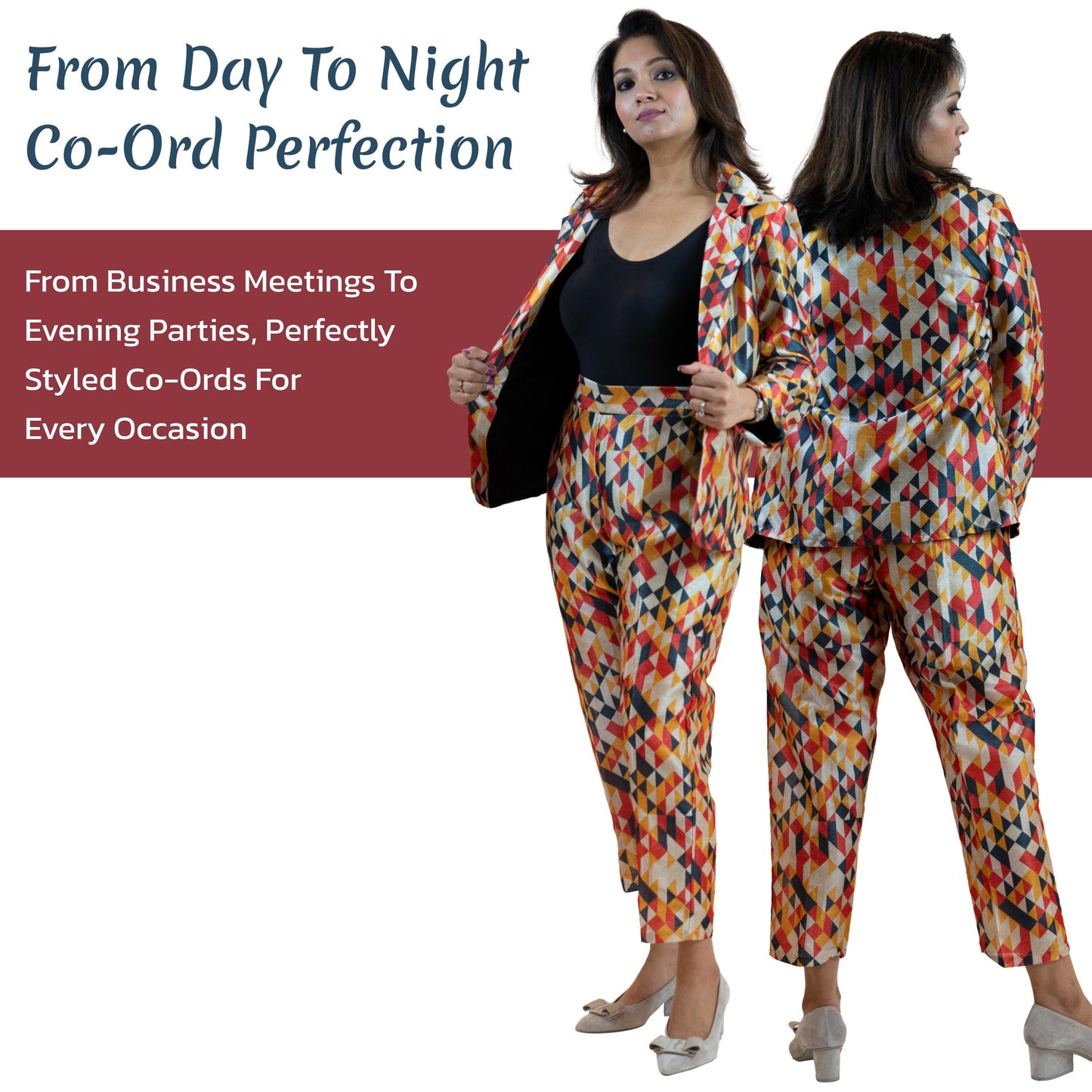 Geometric Print Co-Ord Set – Diamond Pattern Suit Women