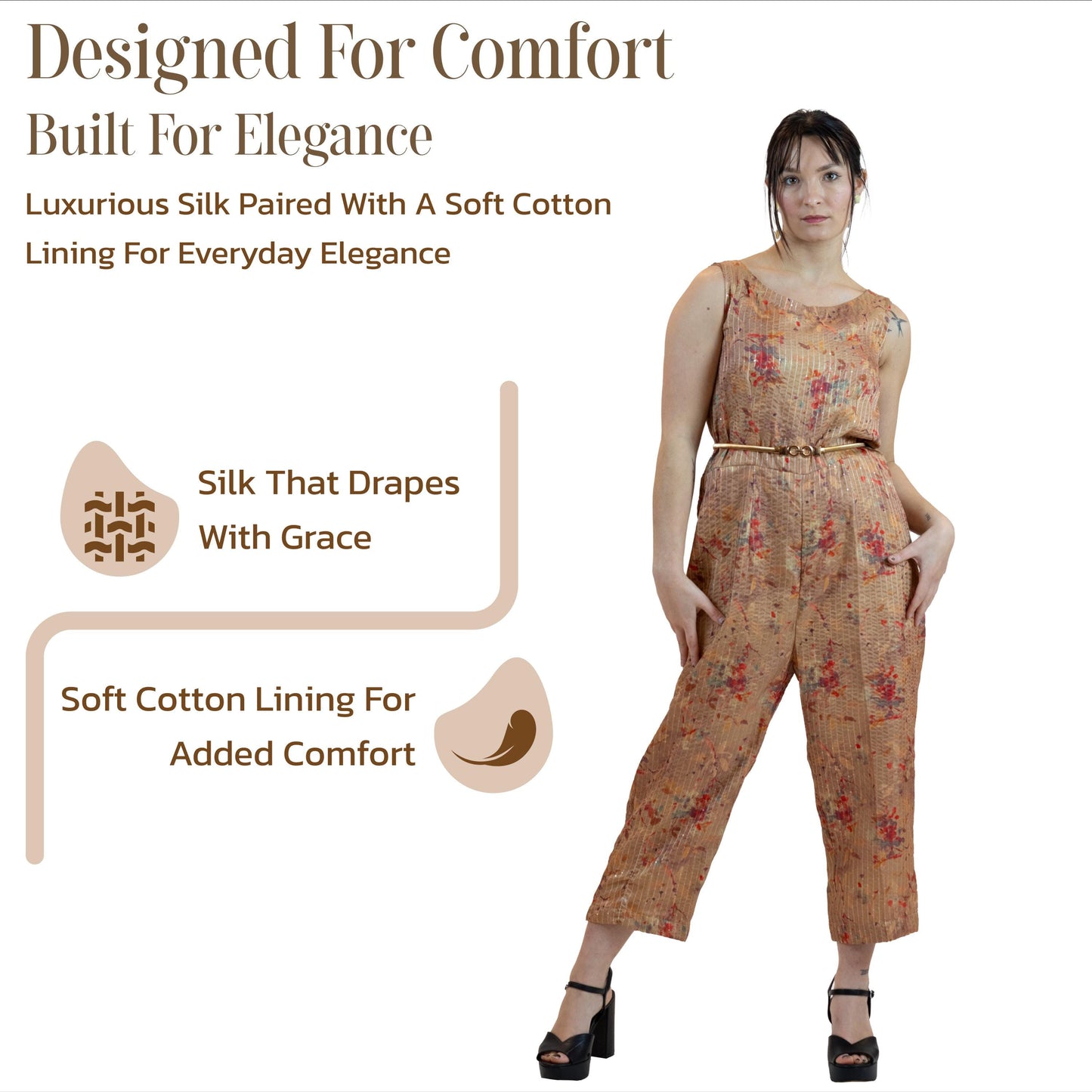 Beige Sequins Jumpsuit – Sleeveless Wide-Leg Party Outfit