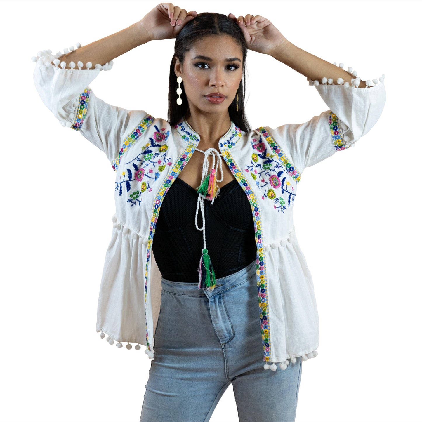 Floral Peplum Blouse – Puff Sleeve Tie-Front Printed Shirt