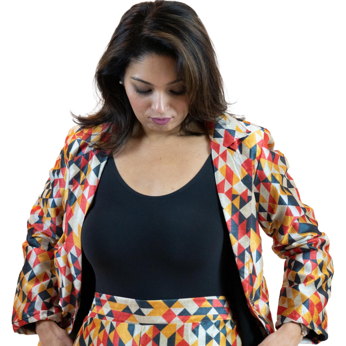 Geometric Block Blazer – Diamond Pattern Women’s Jacket