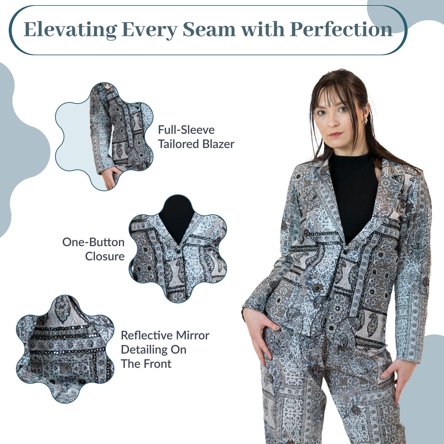 Monochrome Mirror Work Co-Ord Set – Women’s 2 Piece Suit