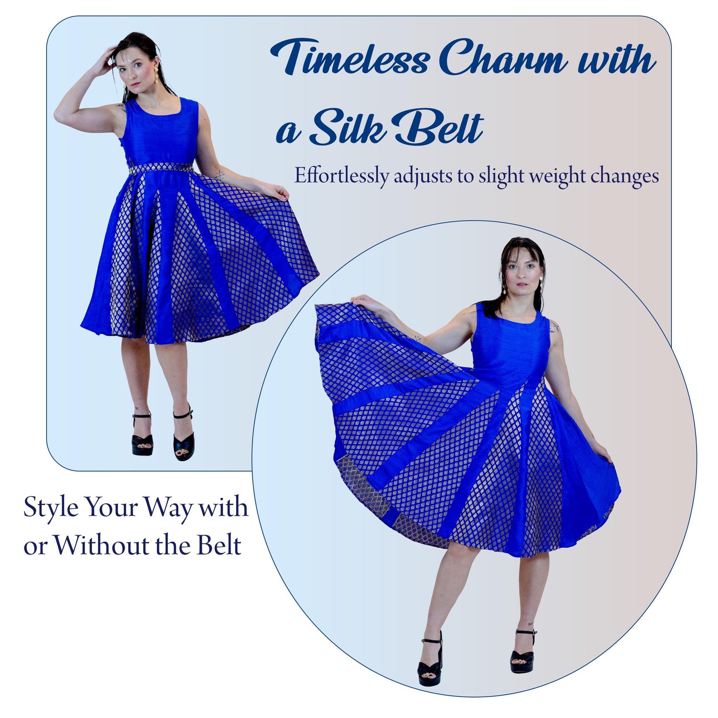 Royal Blue Brocade Dress – Vintage Inspired Midi Outfit