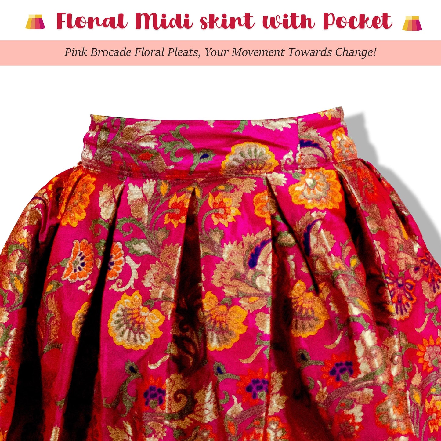Hot Pink Floral A-Line Skirt – Vintage Brocade Midi Skirt