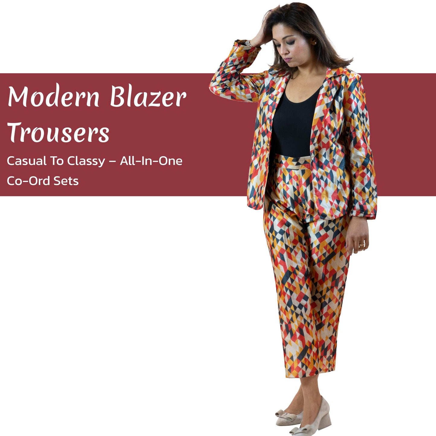 Geometric Print Co-Ord Set – Diamond Pattern Suit Women