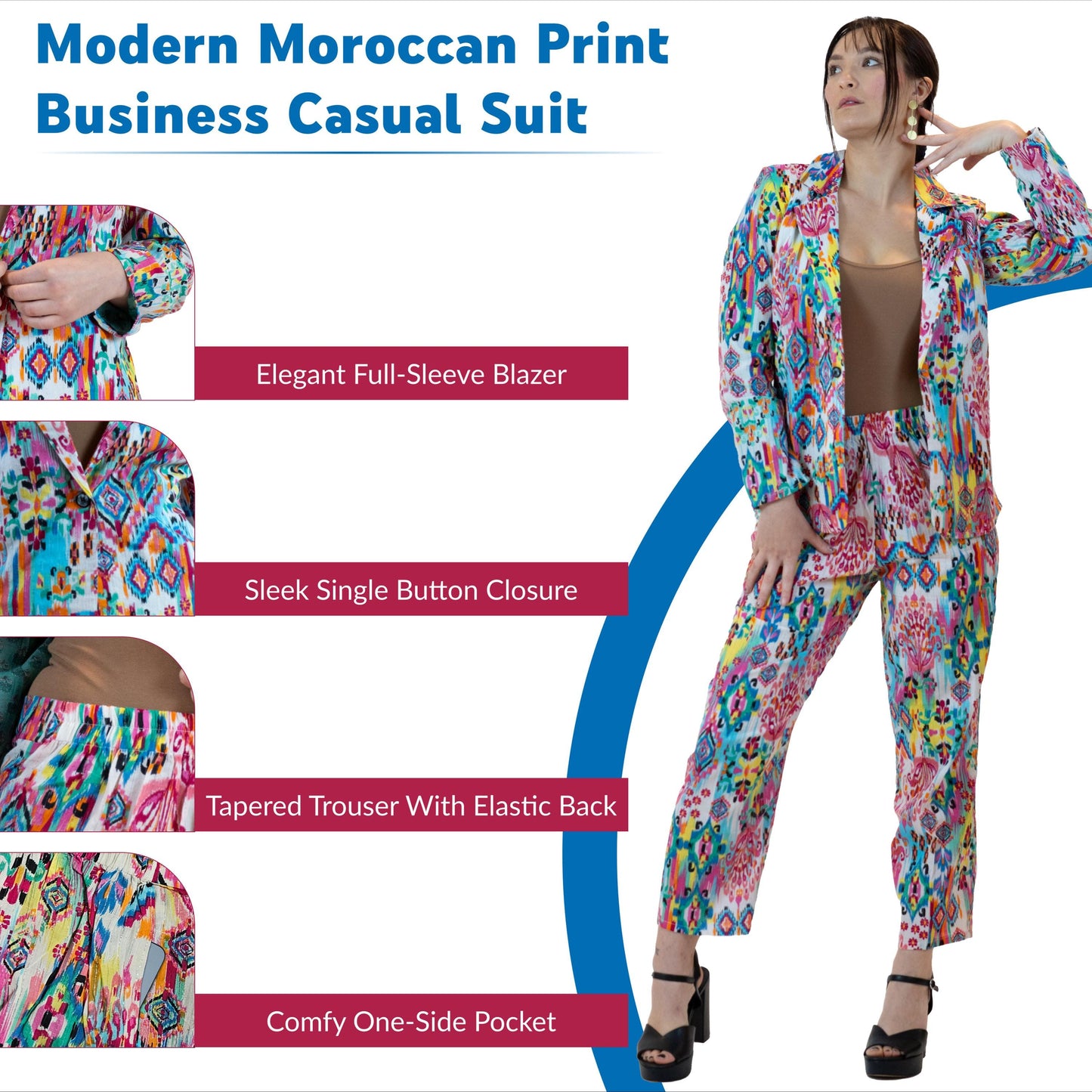 Moroccan Print Co-Ord Set – Blazer & Pants Suit Women - Pink