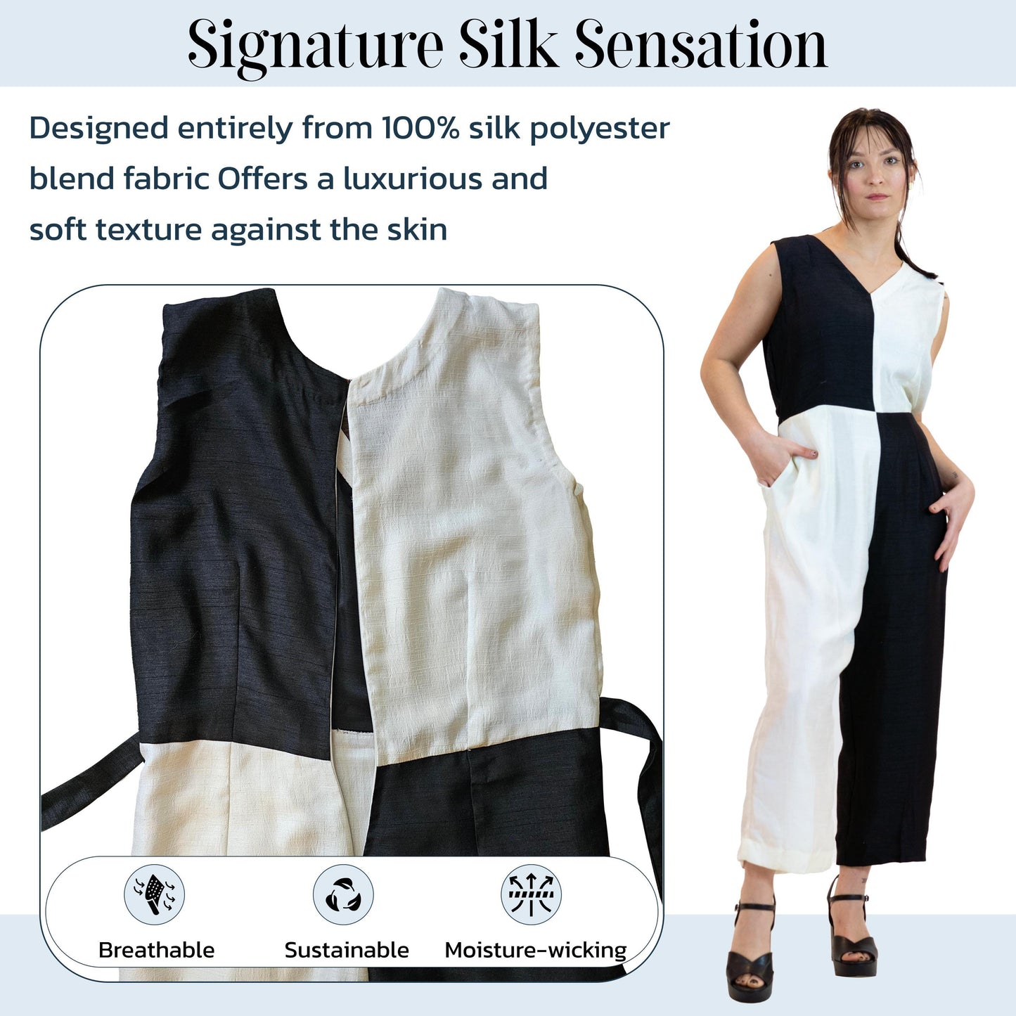 Black & White Jumpsuit – Belted Sleeveless Wide-Leg Outfit