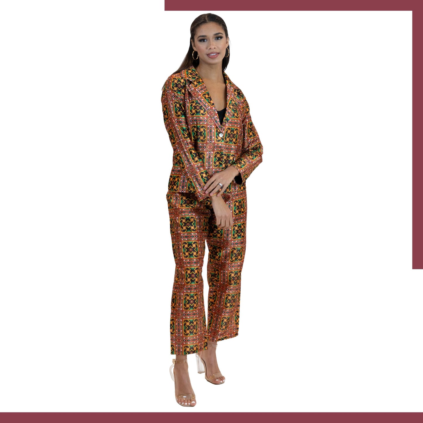 Geometric Print Co-Ord Set – Blazer & Tapered Pants Suit