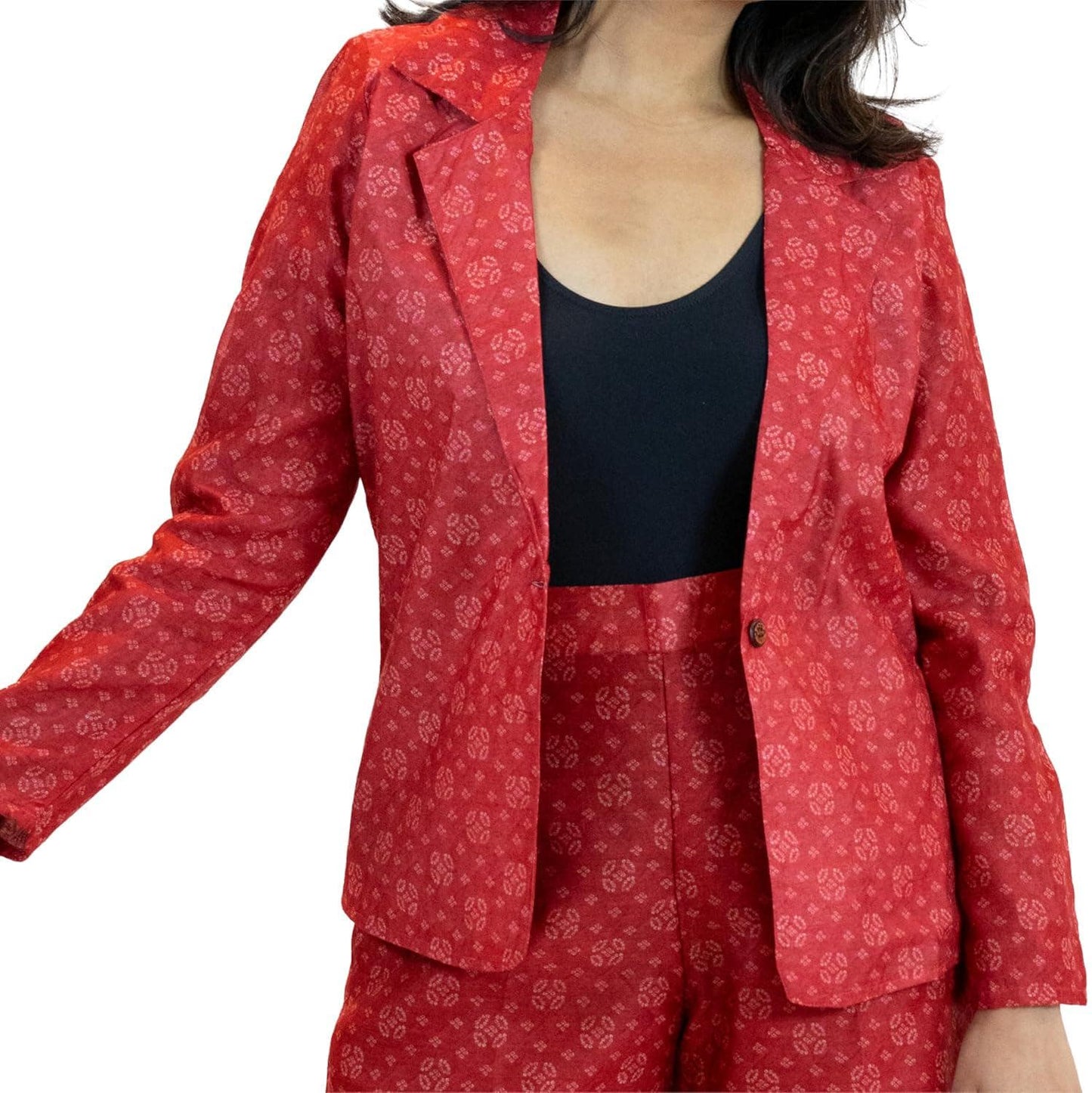 Red Bandhani Tie-Dye Blazer – Handmade Statement Jacket