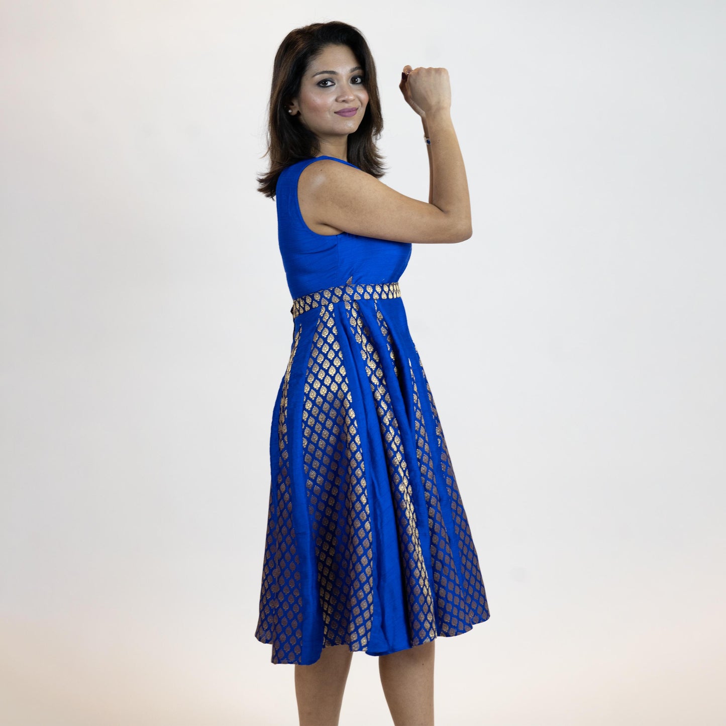 Royal Blue Brocade Dress – Vintage Inspired Midi Outfit