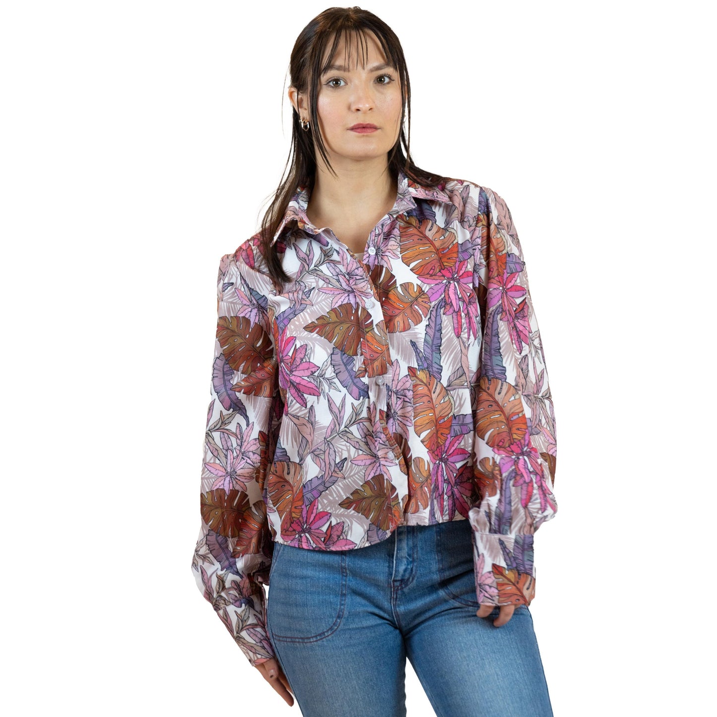 Colorful Floral Button Down – Balloon Sleeve Women’s Shirt
