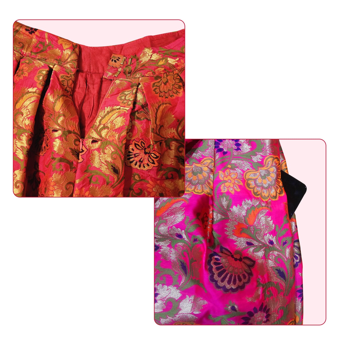 Hot Pink Floral A-Line Skirt – Vintage Brocade Midi Skirt