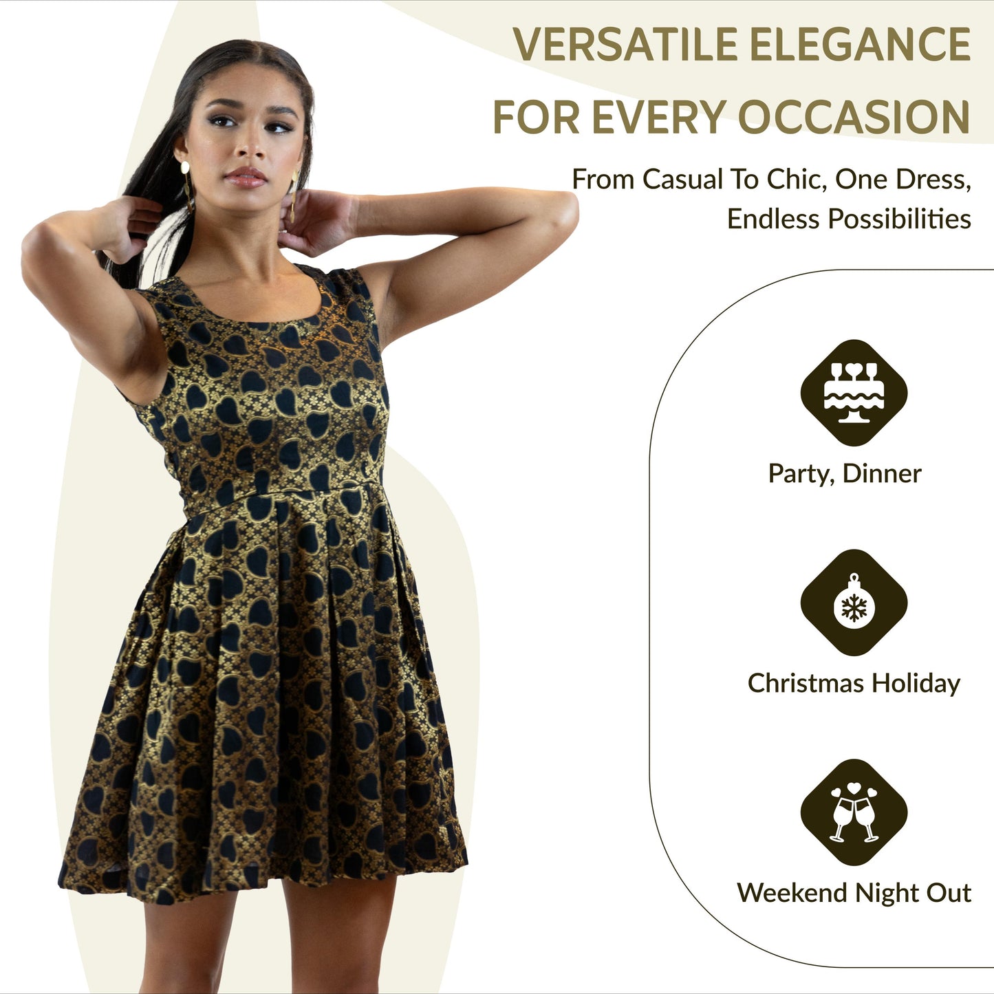 Black Gold Brocade Mini Dress – Sleeveless Party Outfit