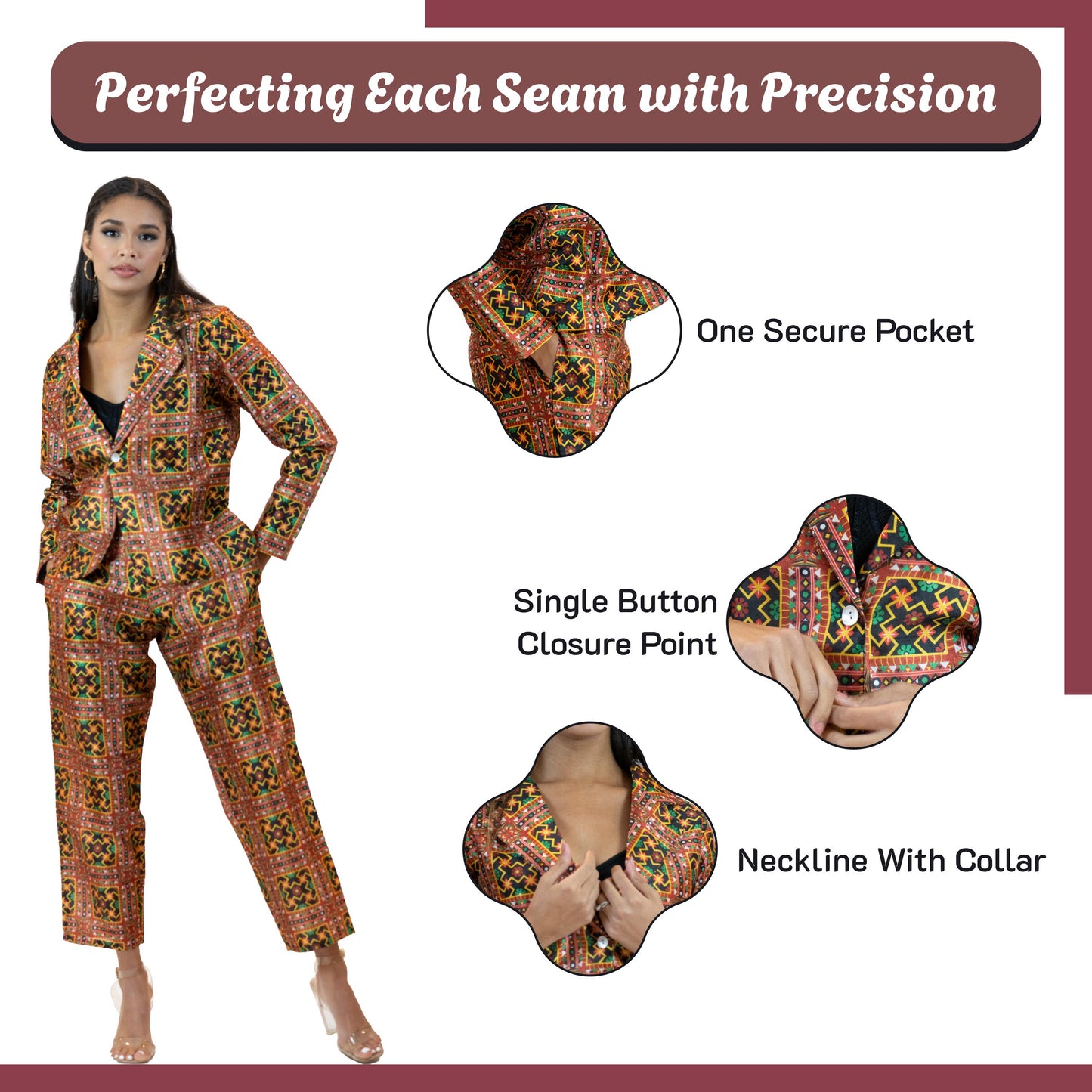 Geometric Print Co-Ord Set – Blazer & Tapered Pants Suit