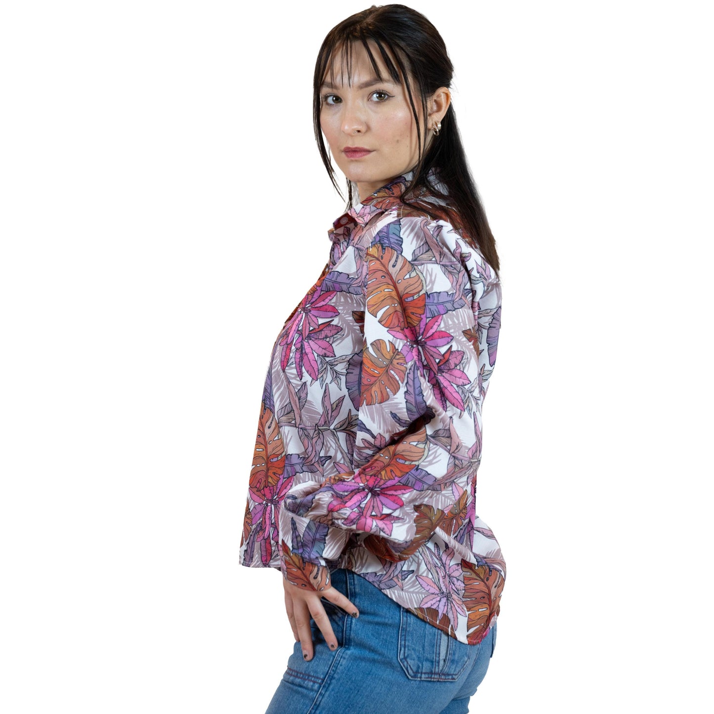 Colorful Floral Button Down – Balloon Sleeve Women’s Shirt
