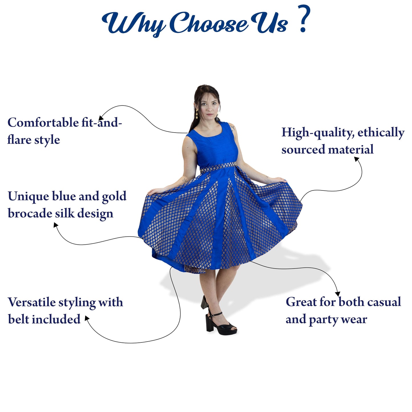 Royal Blue Brocade Dress – Vintage Inspired Midi Outfit