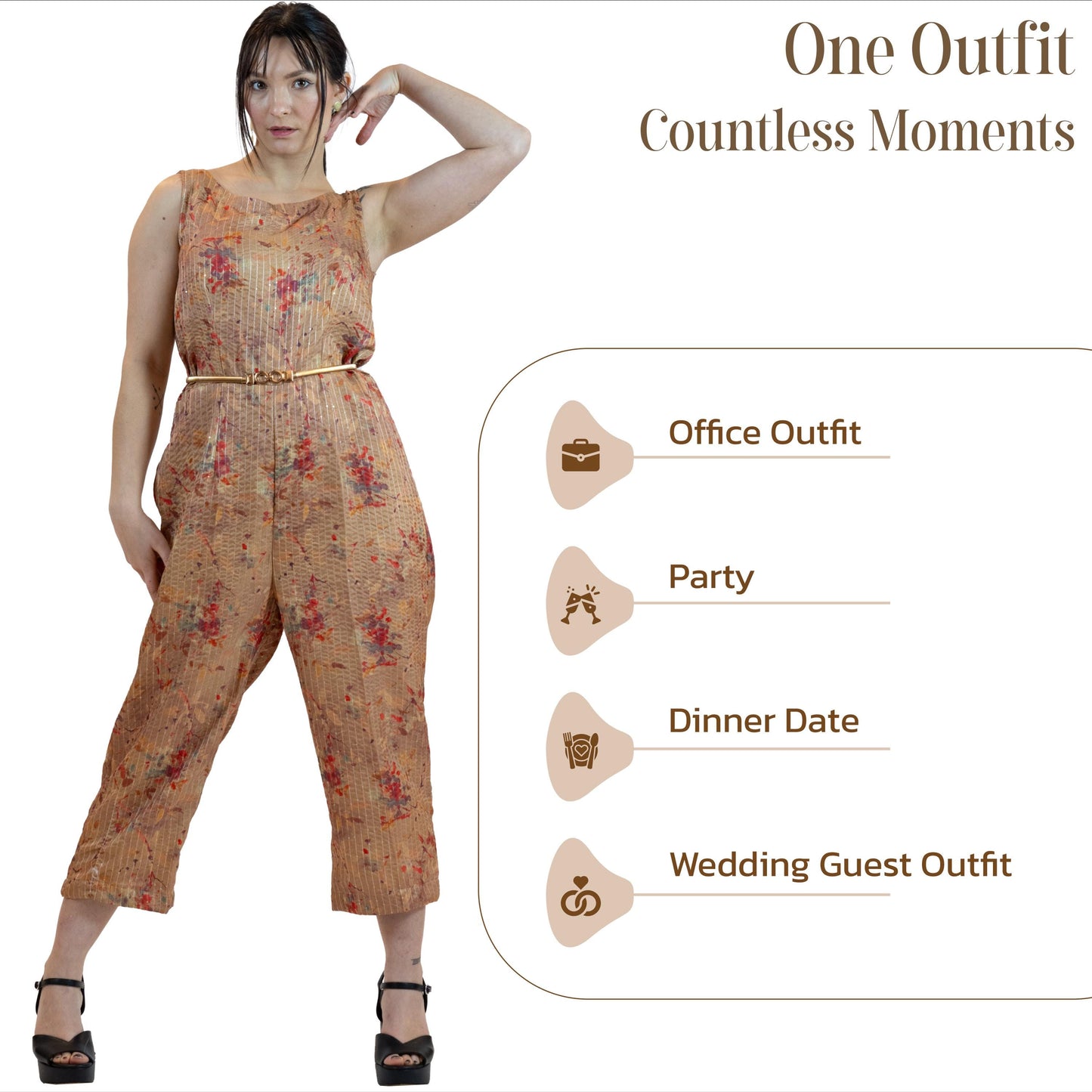 Beige Sequins Jumpsuit – Sleeveless Wide-Leg Party Outfit