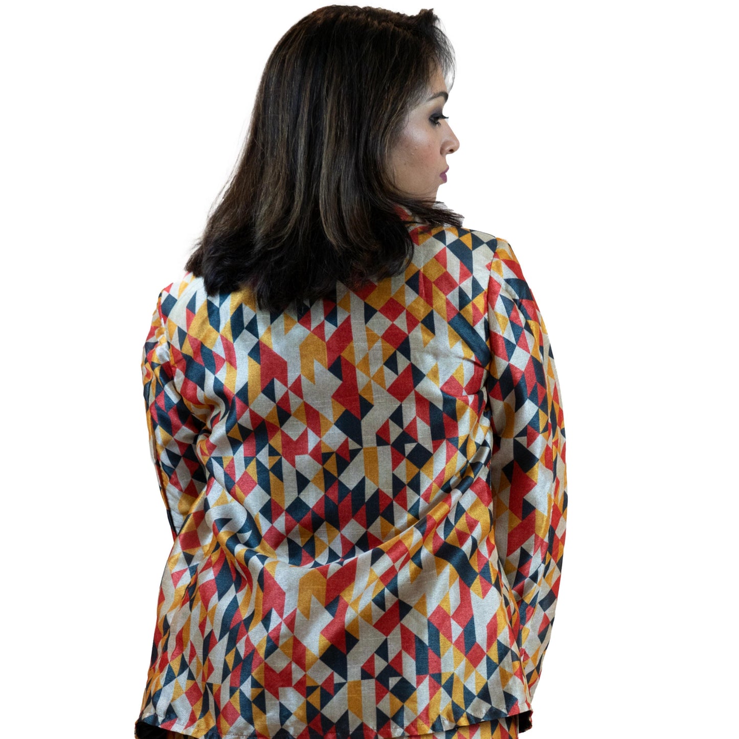 Geometric Block Blazer – Diamond Pattern Women’s Jacket