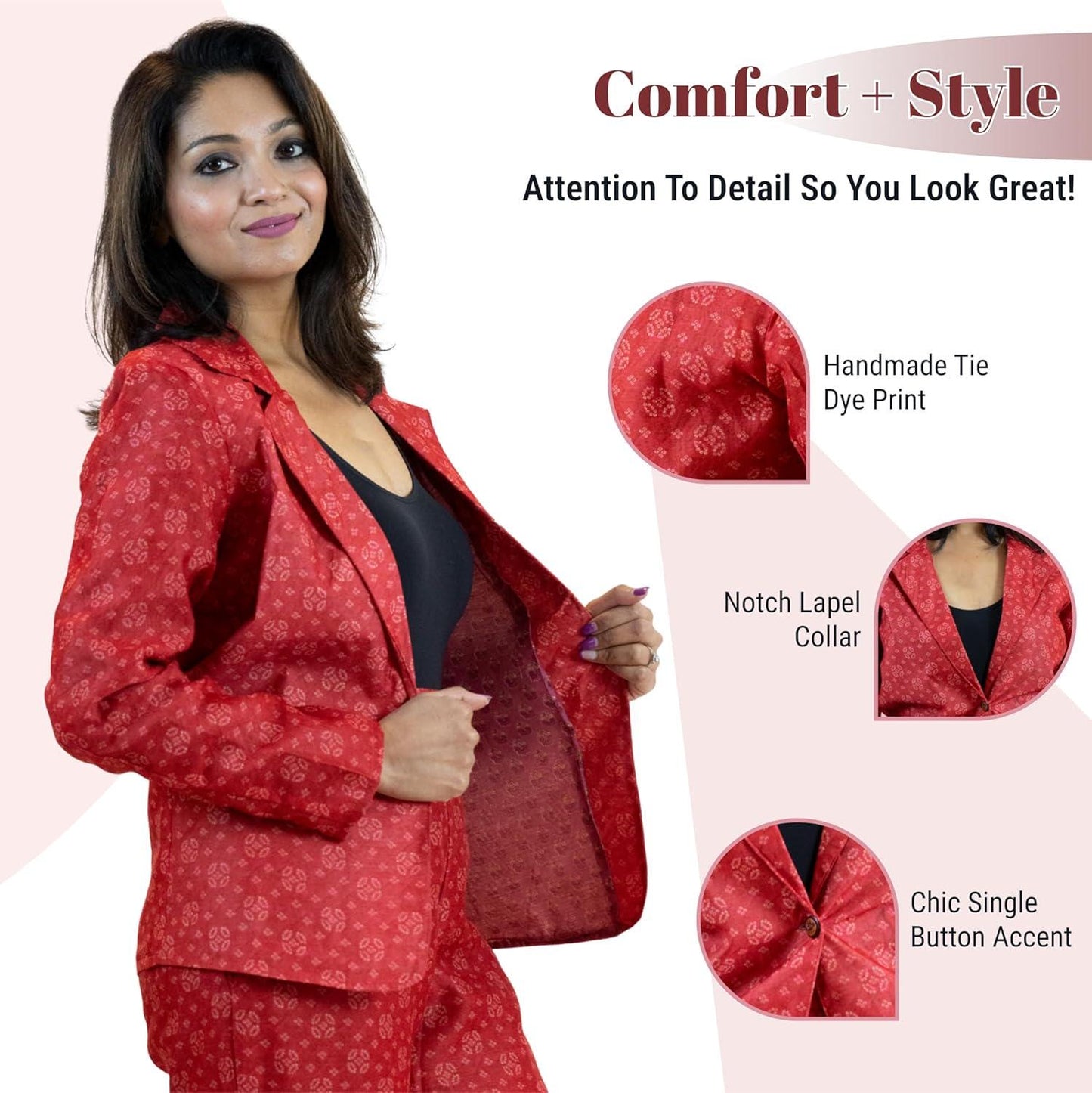 Red Bandhani Tie-Dye Blazer – Handmade Statement Jacket