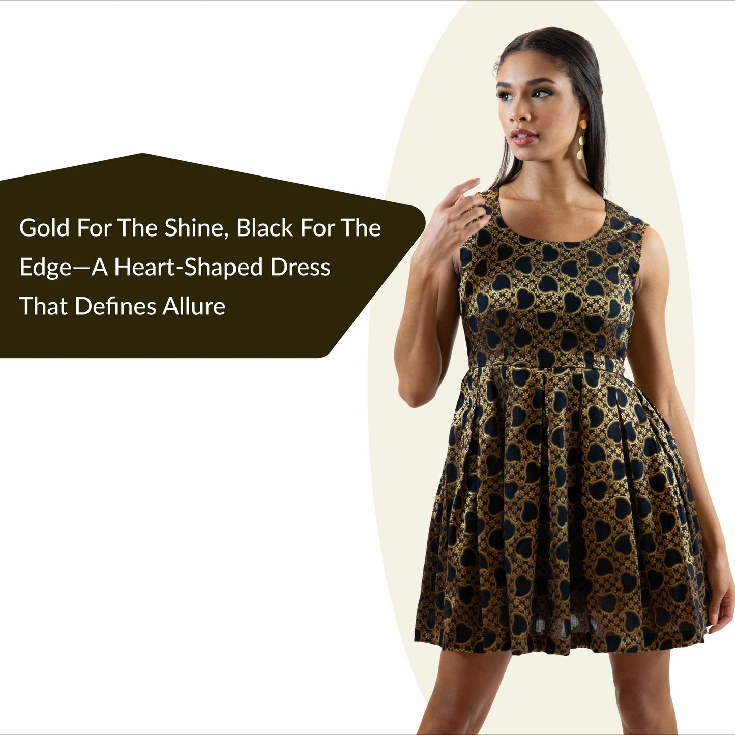 Black Gold Brocade Mini Dress – Sleeveless Party Outfit