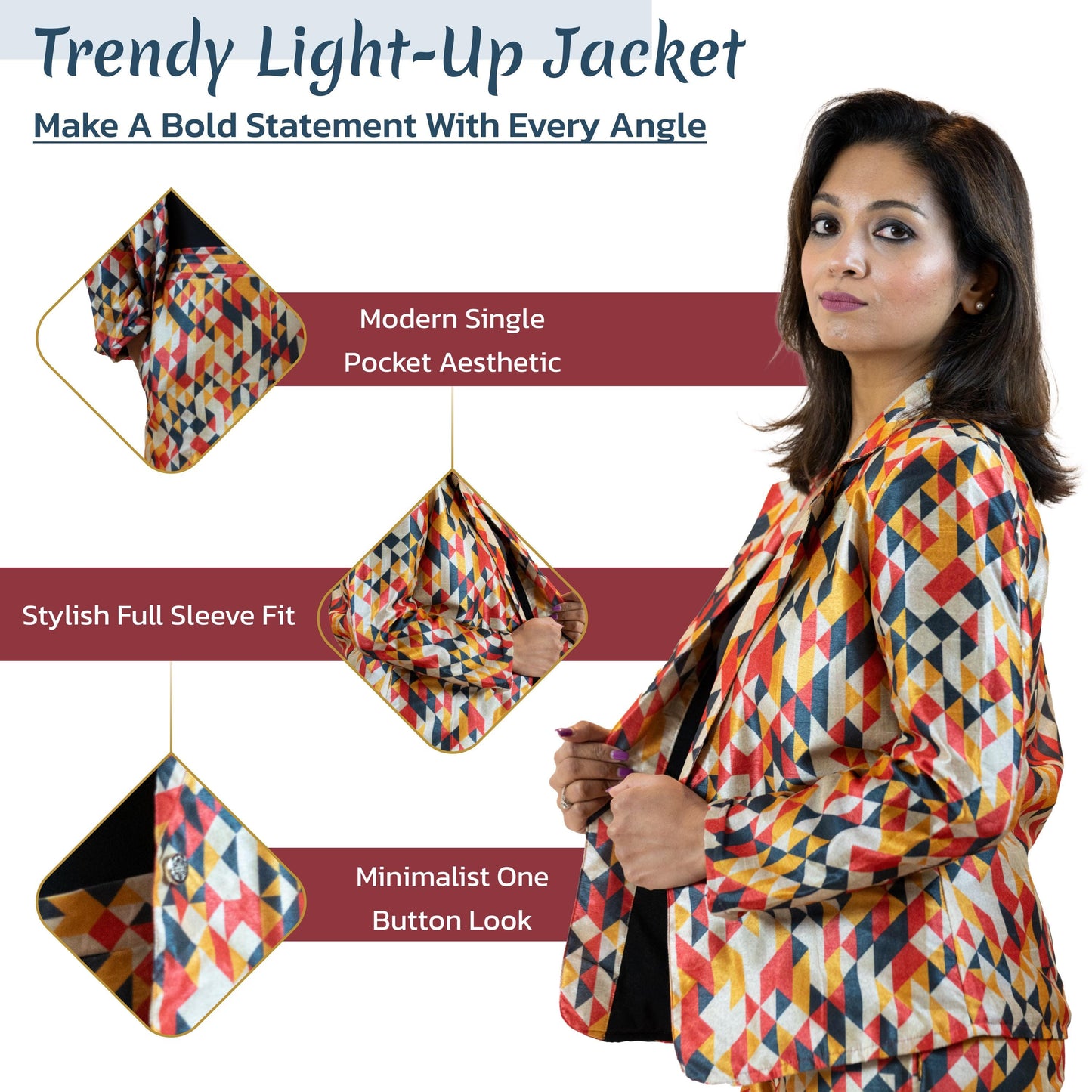 Geometric Block Blazer – Diamond Pattern Women’s Jacket