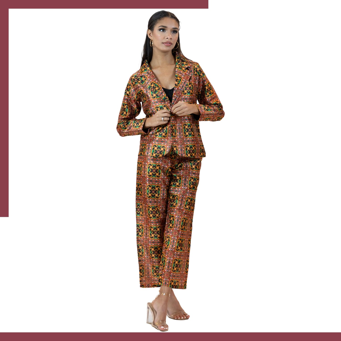 Geometric Print Co-Ord Set – Blazer & Tapered Pants Suit