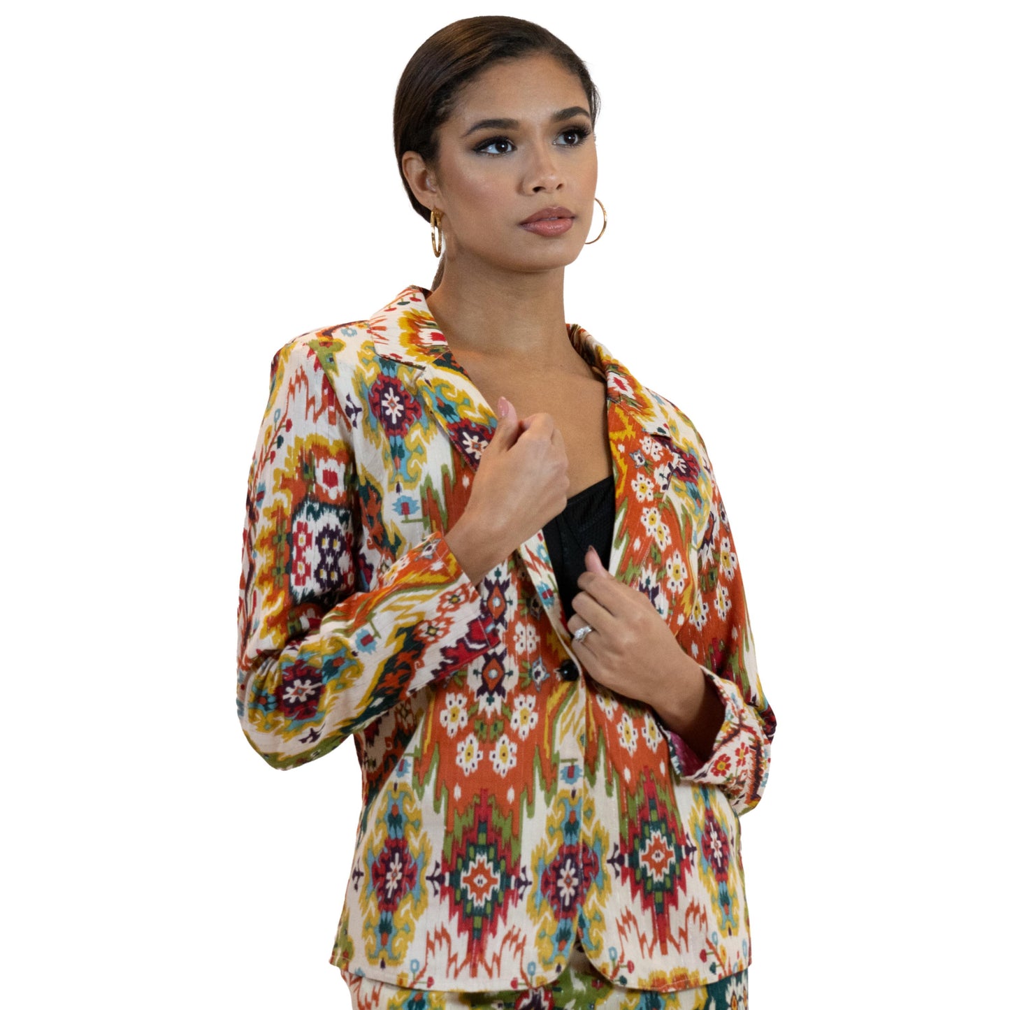Women’s Moroccan Print Blazer – Lightweight Multicolor Jacket