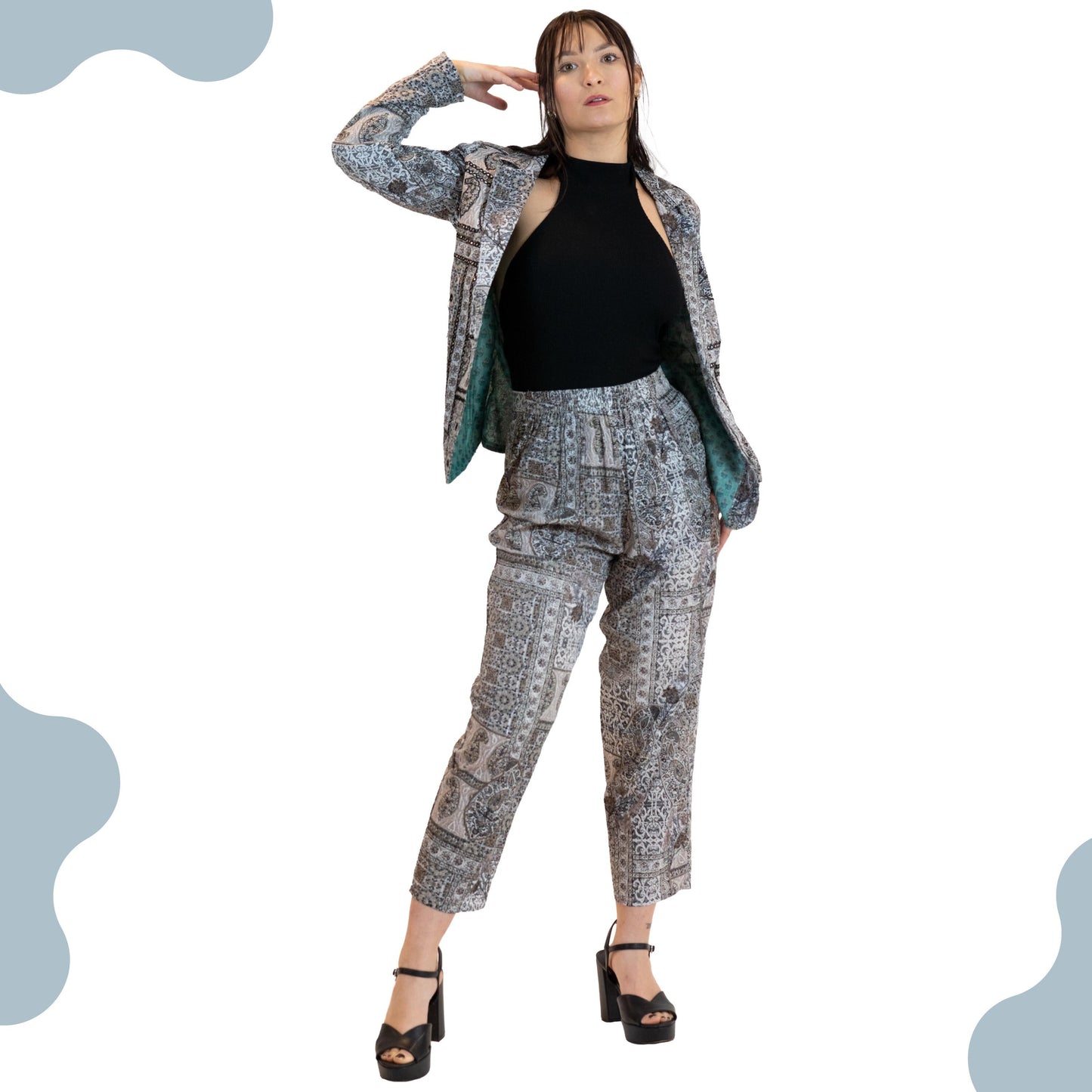 Monochrome Mirror Work Co-Ord Set – Women’s 2 Piece Suit
