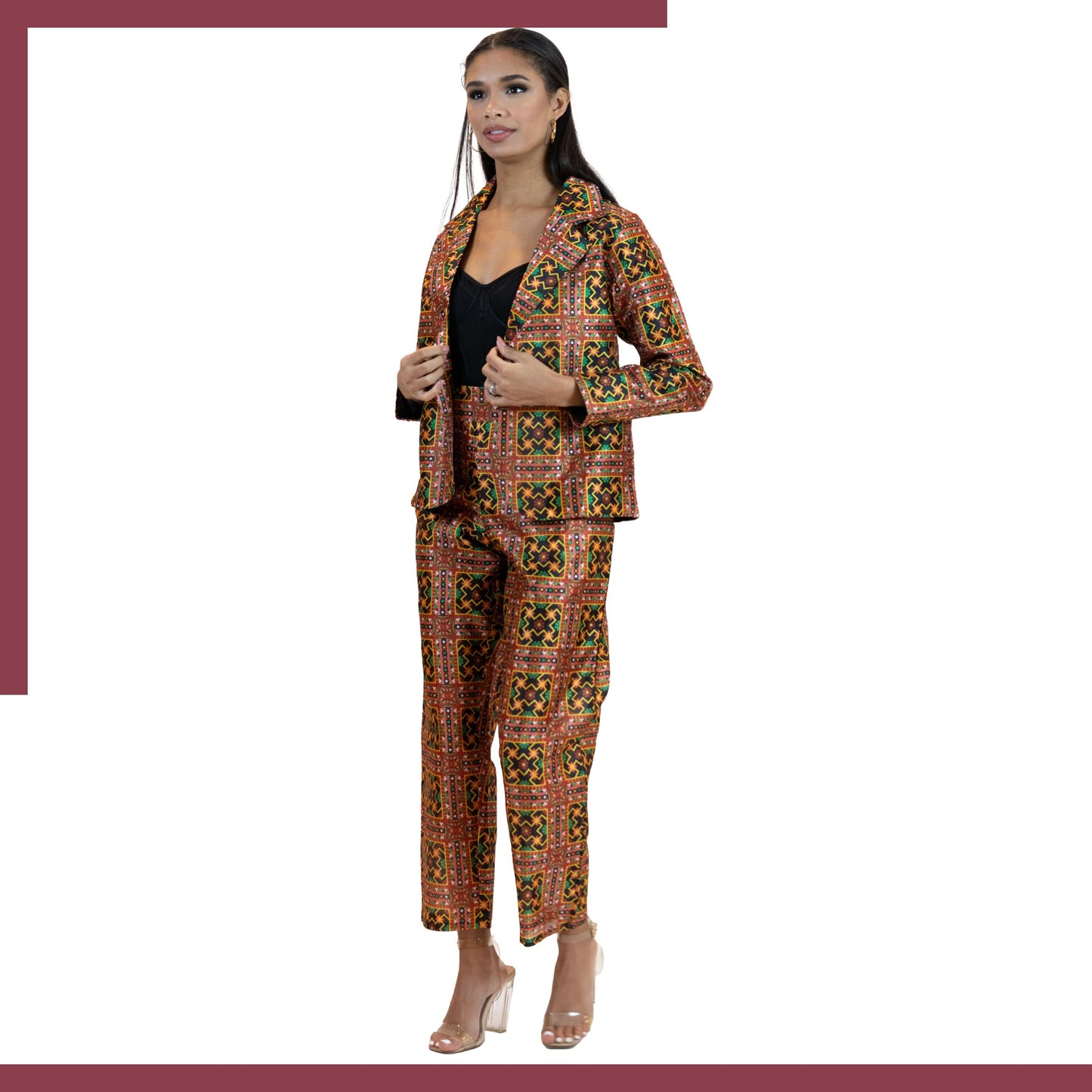 Geometric Print Co-Ord Set – Blazer & Tapered Pants Suit