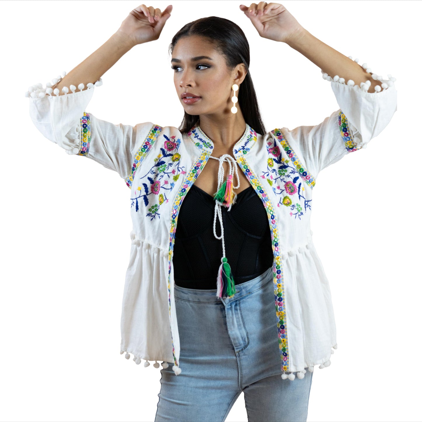 Floral Peplum Blouse – Puff Sleeve Tie-Front Printed Shirt