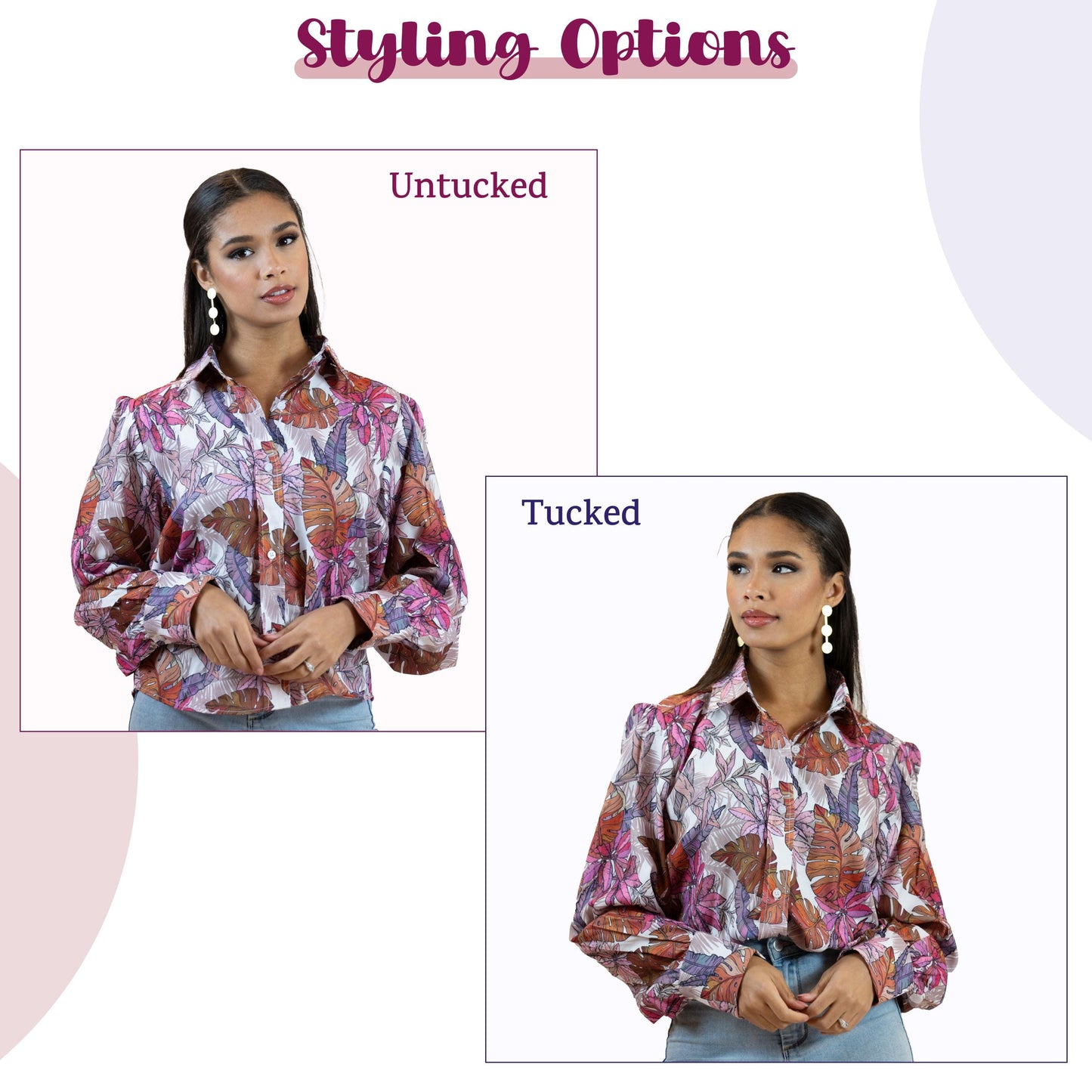 Colorful Floral Button Down – Balloon Sleeve Women’s Shirt