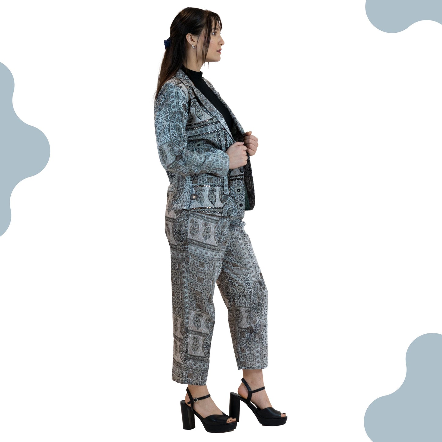 Monochrome Mirror Work Co-Ord Set – Women’s 2 Piece Suit